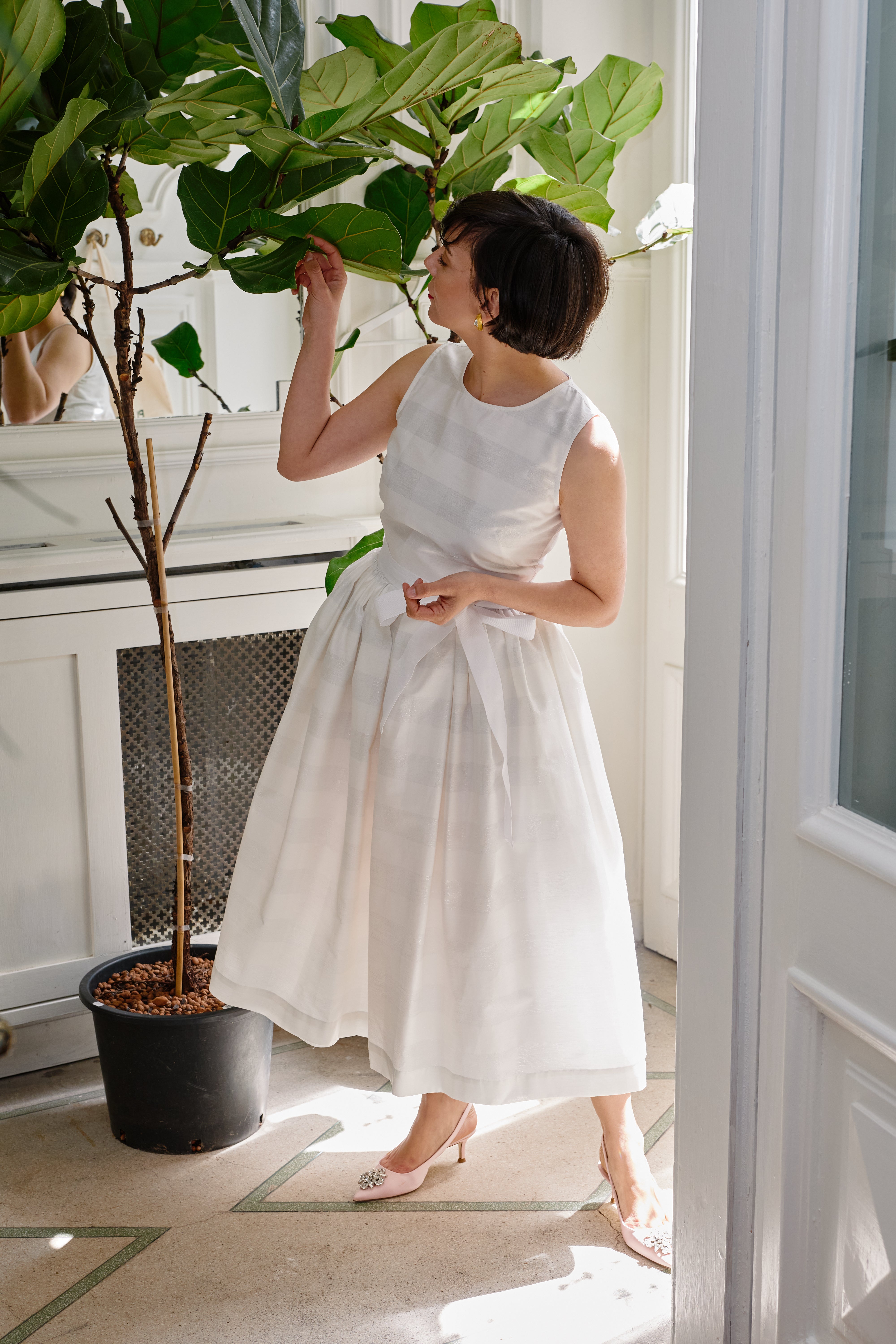 Rochie Midi in Carouri Mari, Alba