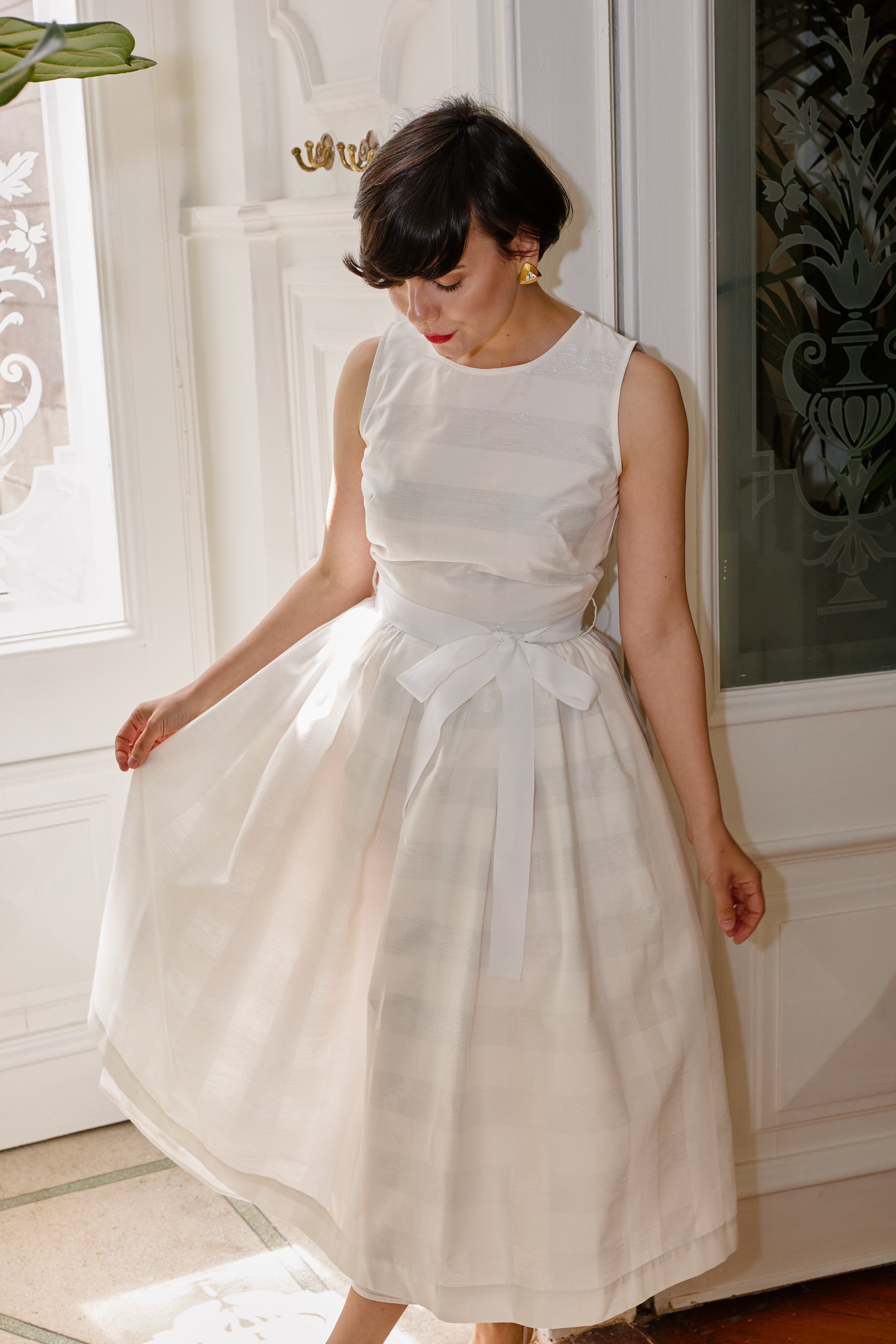 Rochie Midi in Carouri Mari, Alba