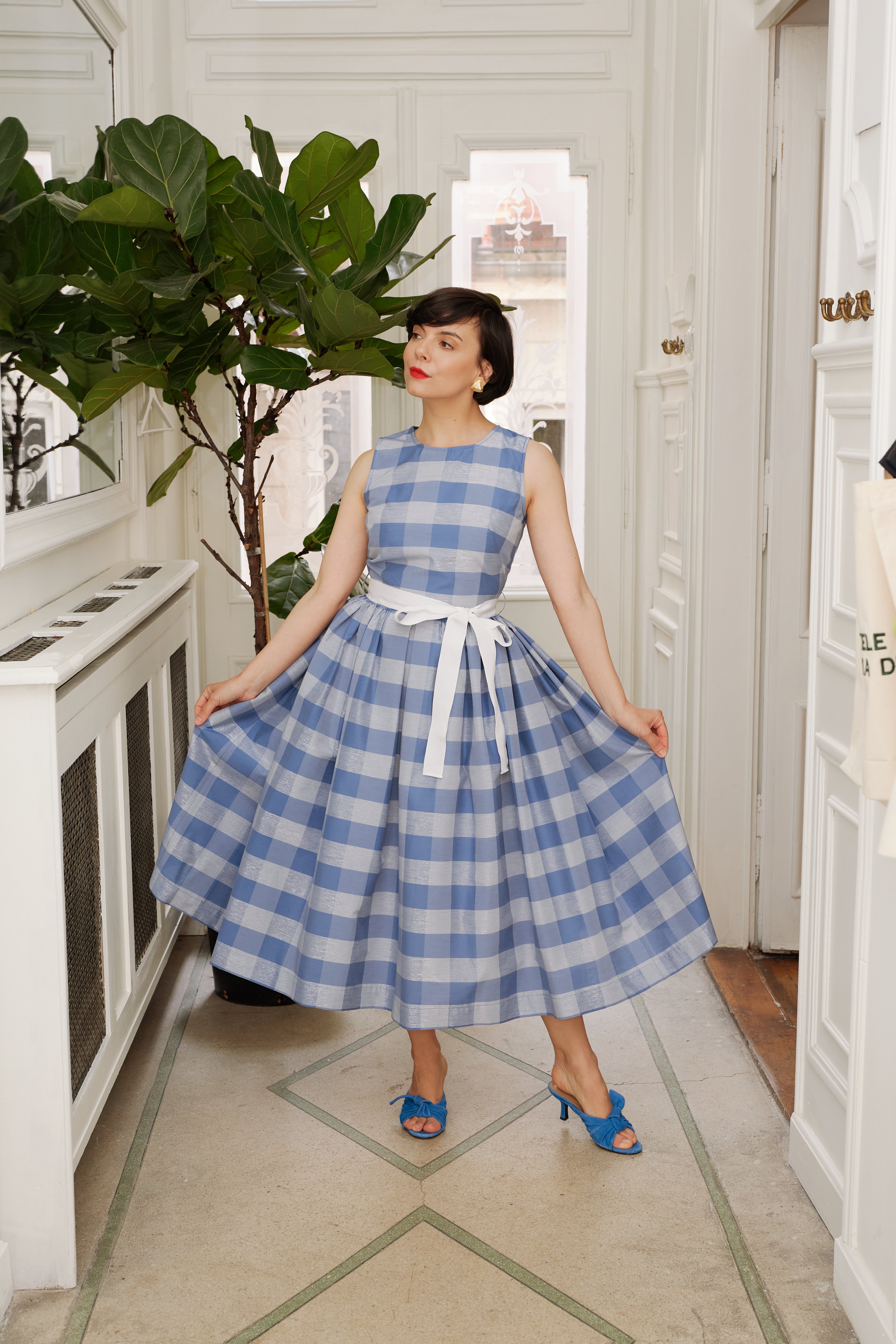 Rochie Midi in Carouri Mari Bleu