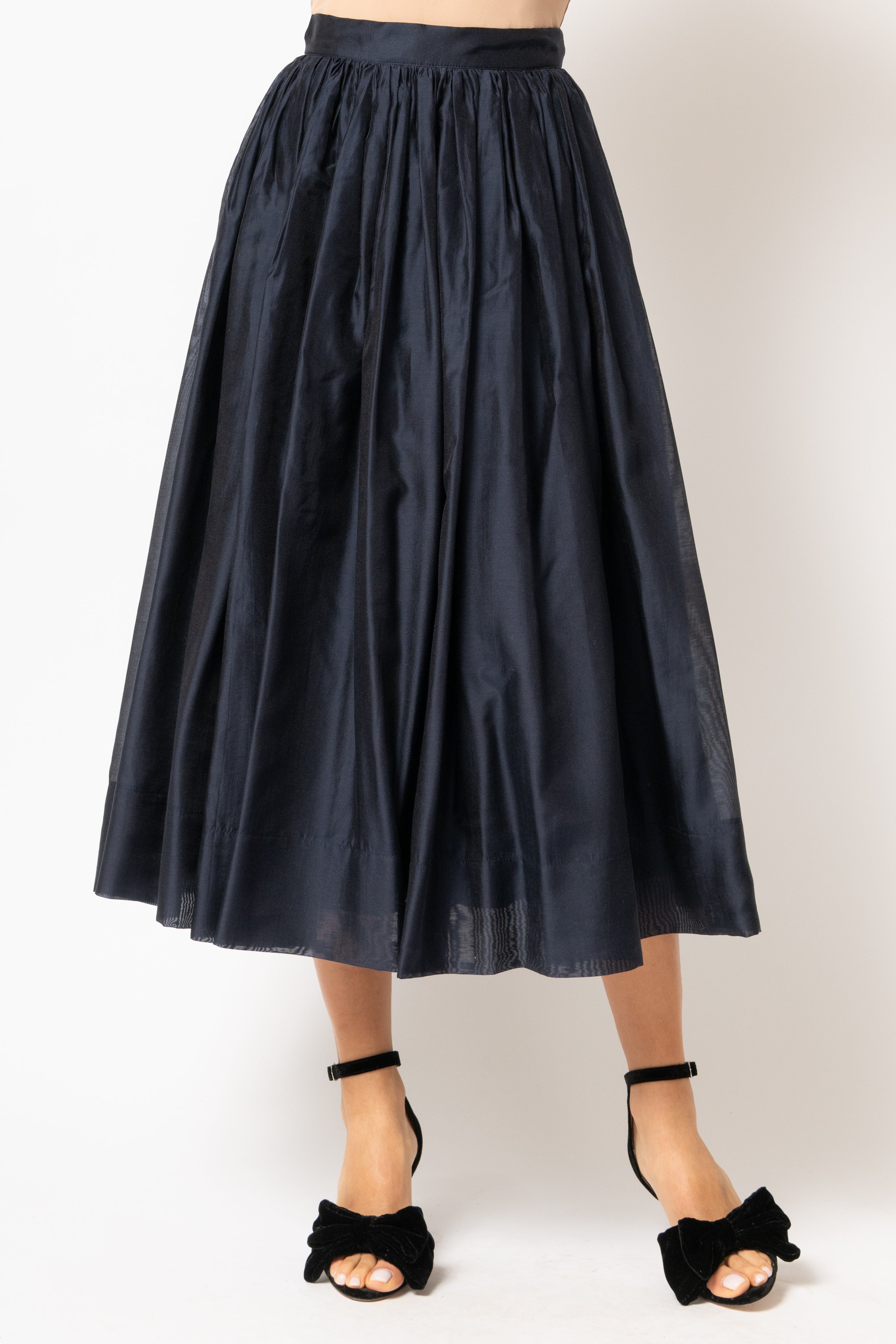 Fusta Midi Ampla din Organza de Viscoza, Bleumarin