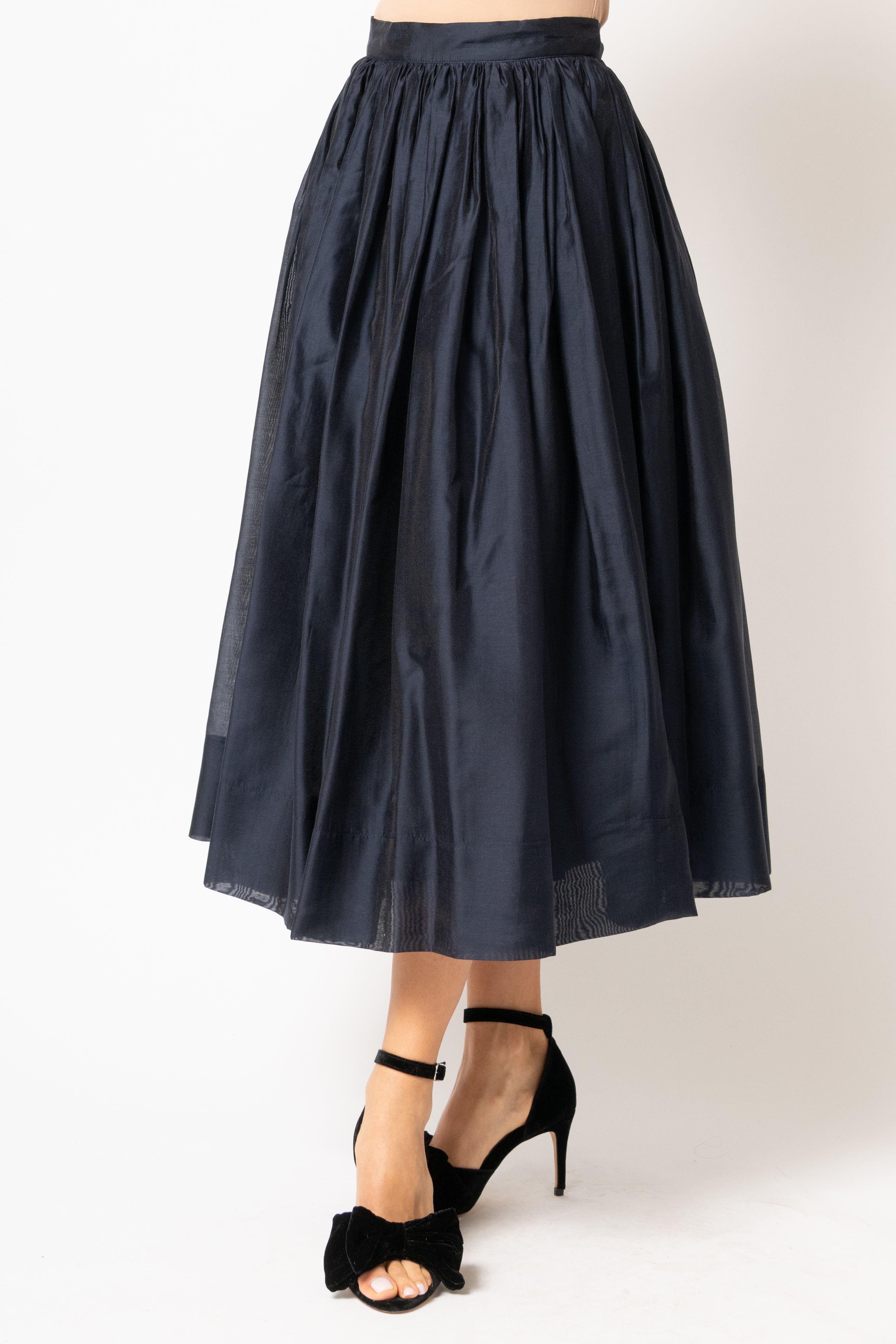 Fusta Midi Ampla din Organza de Viscoza, Bleumarin