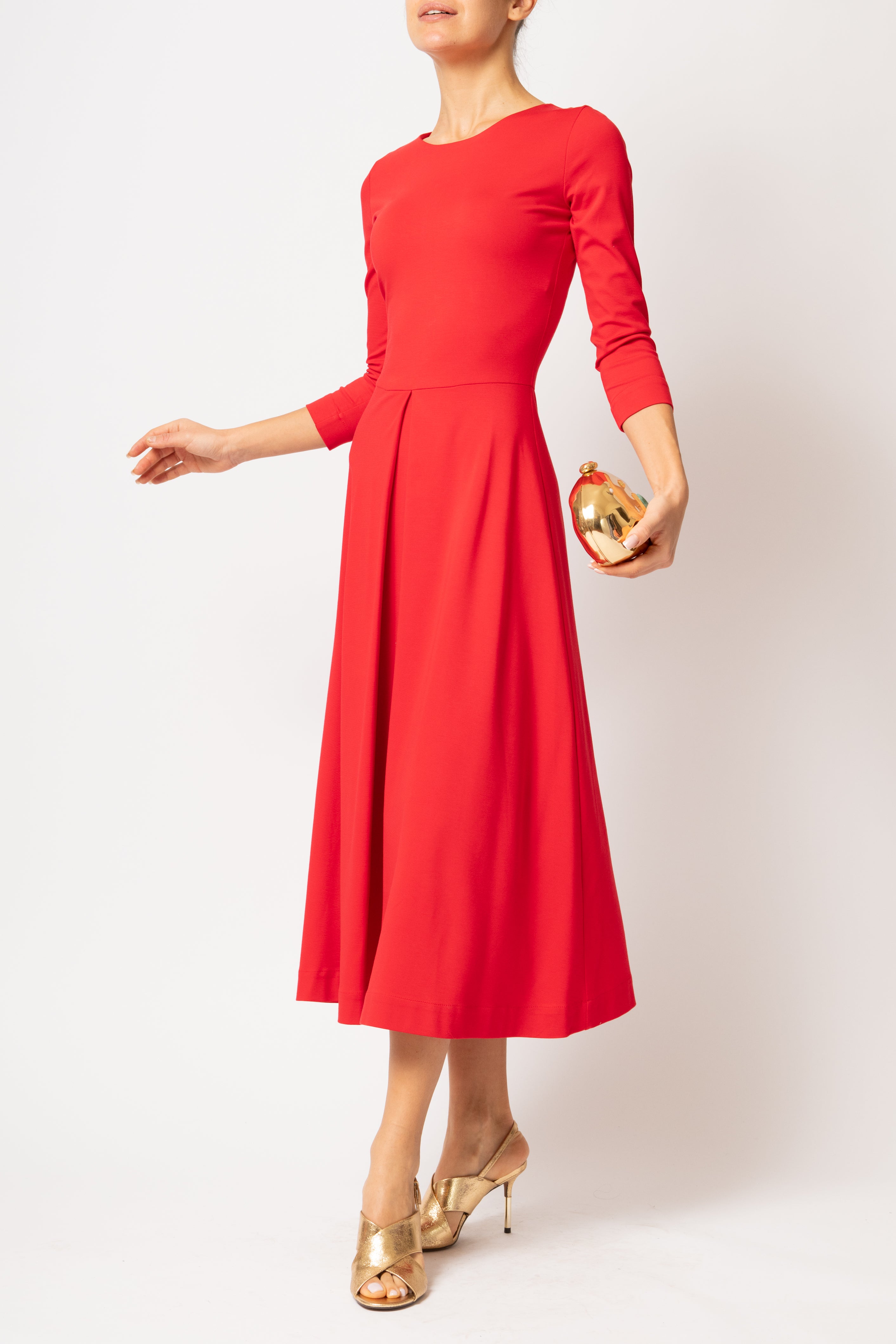 Rochie Midi, din Jerse de Viscoza, Rosie