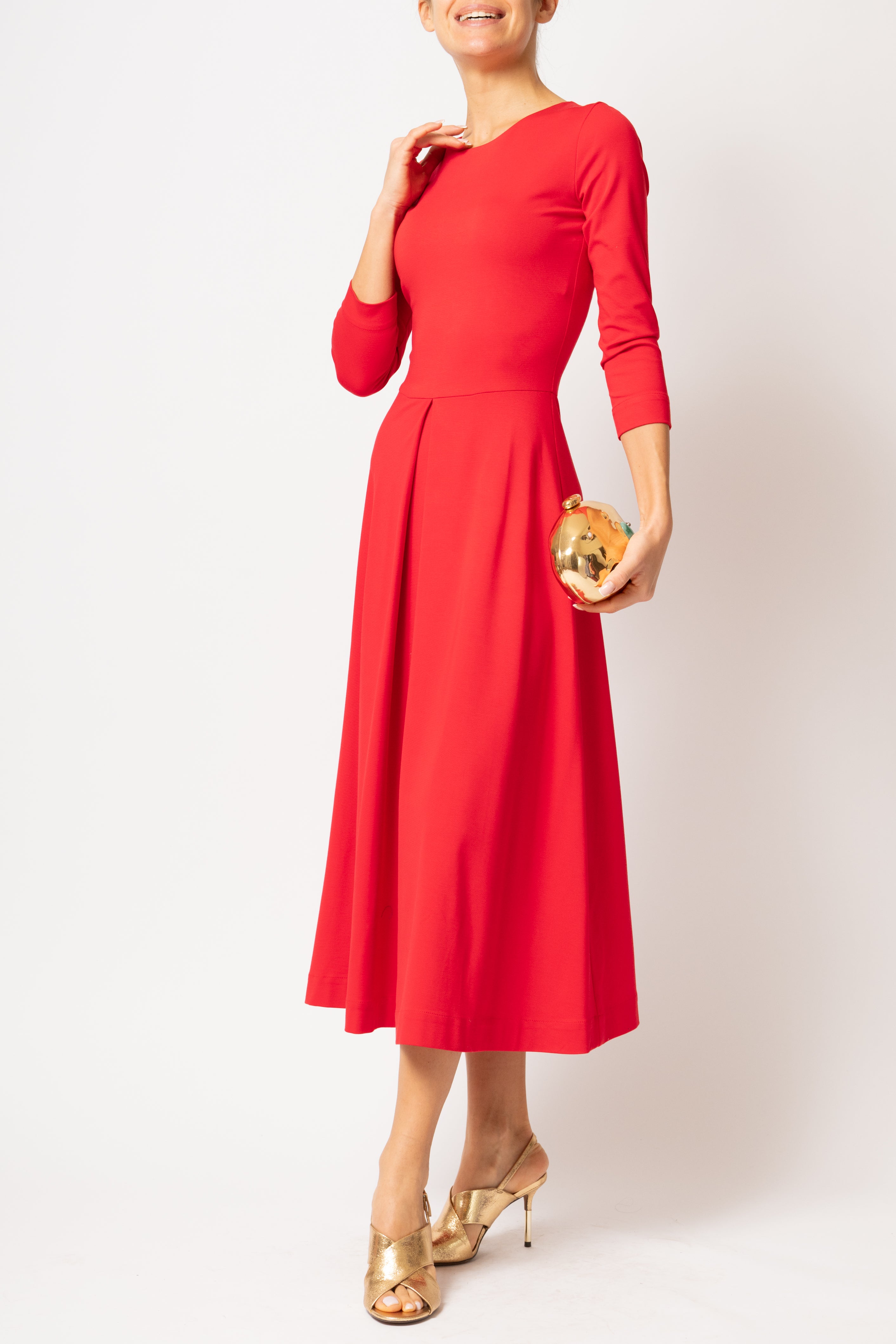 Rochie Midi, din Jerse de Viscoza, Rosie