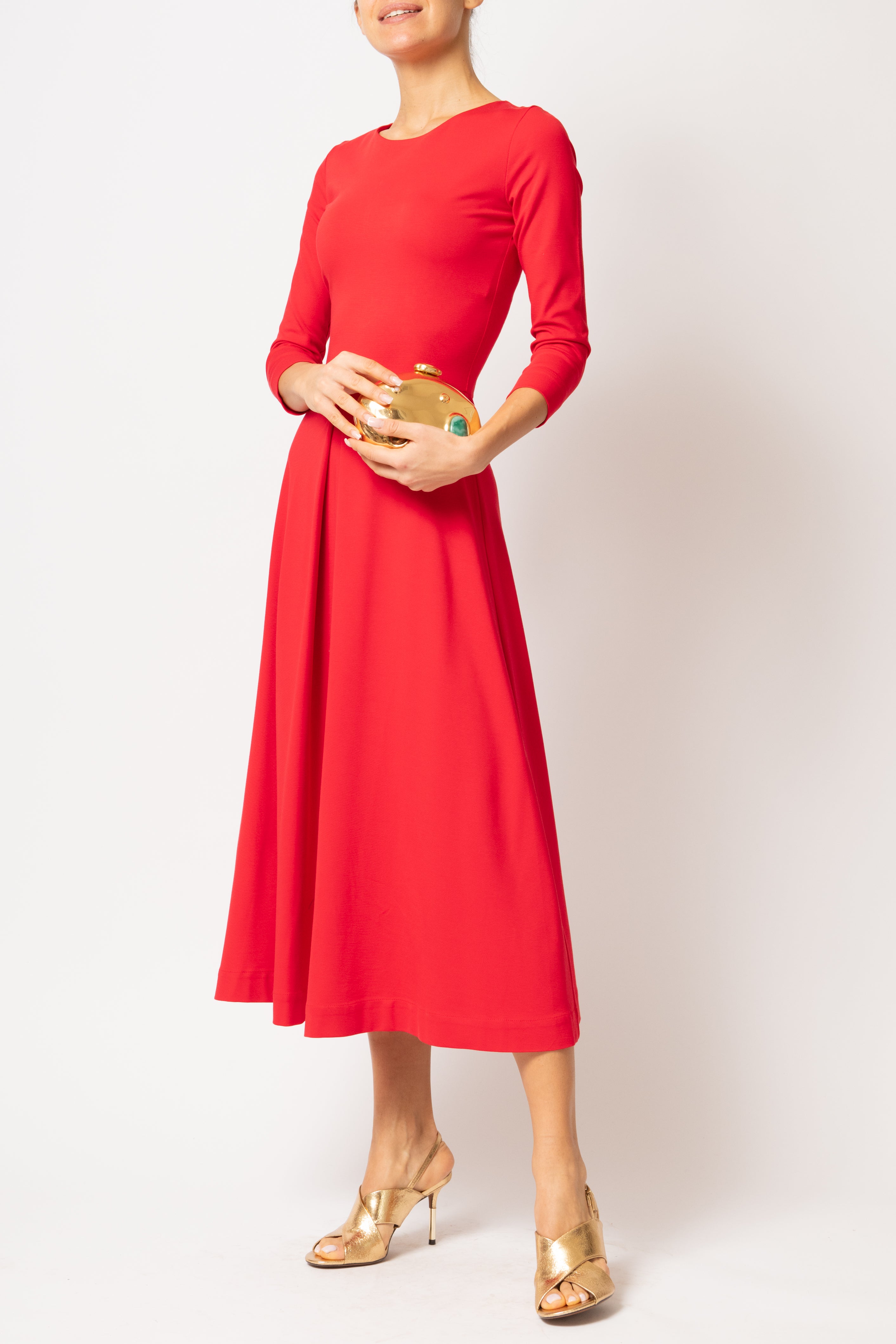 Rochie Midi, din Jerse de Viscoza, Rosie