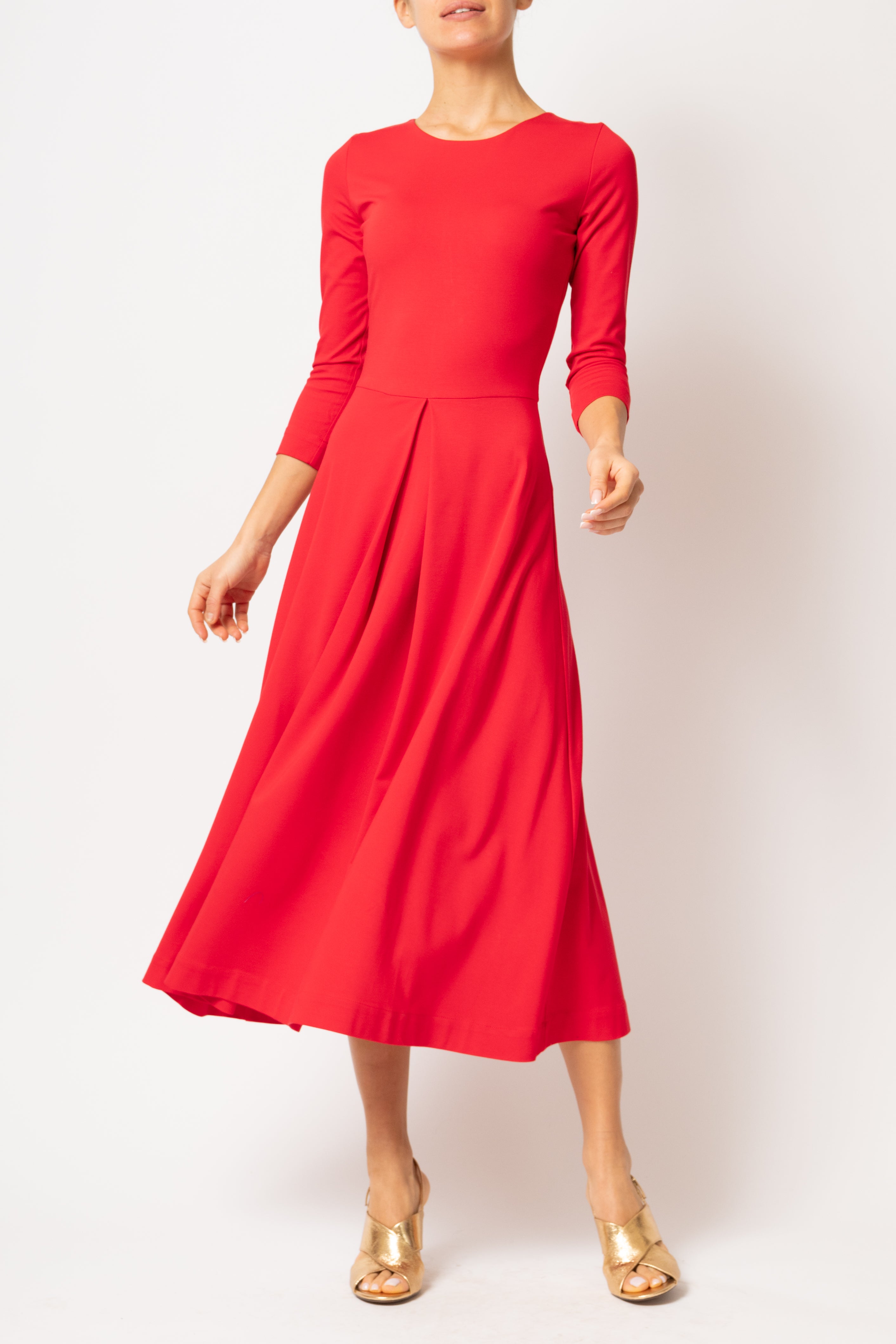 Rochie Midi, din Jerse de Viscoza, Rosie