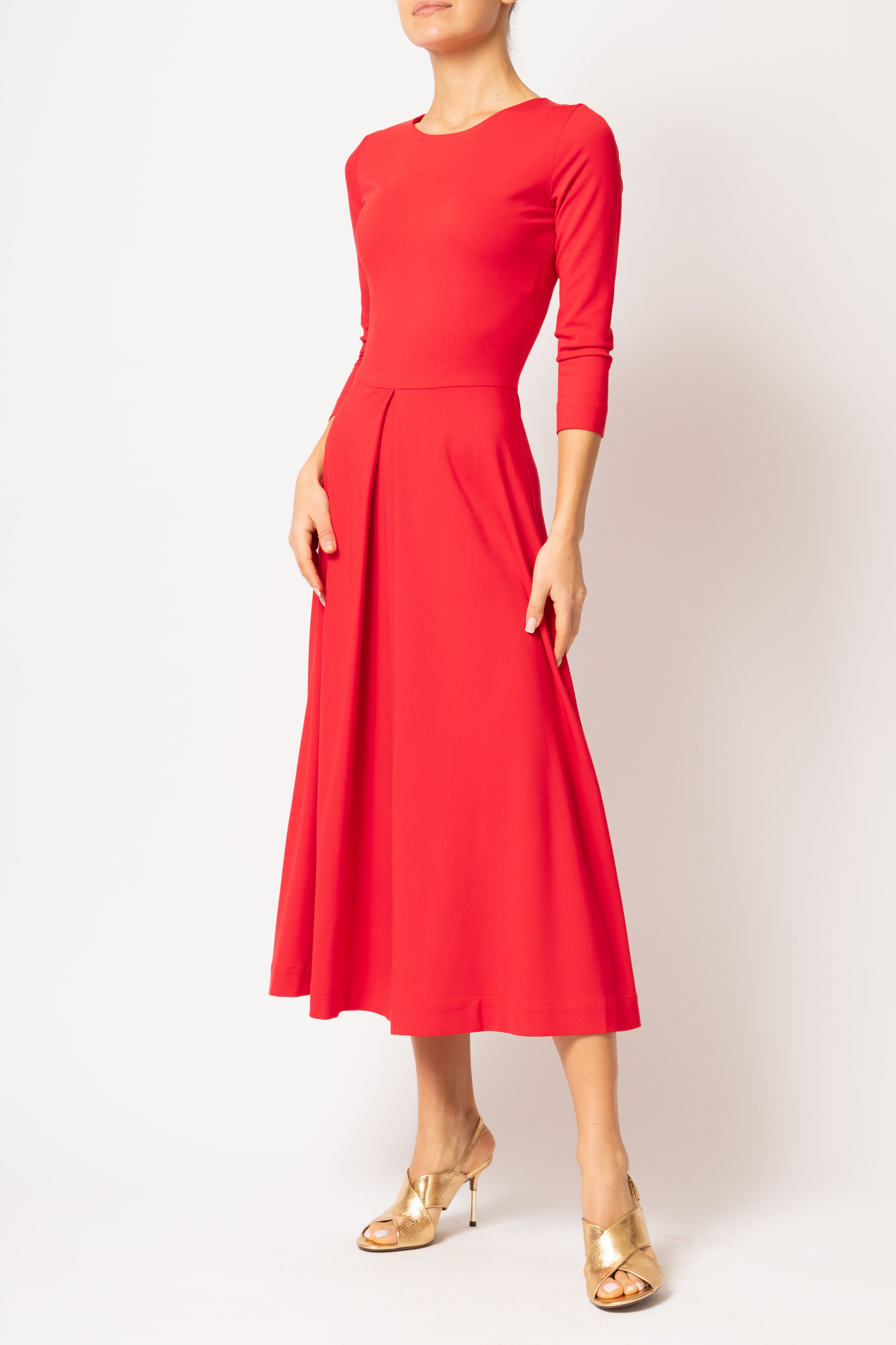 Rochie Midi, din Jerse de Viscoza, Rosie