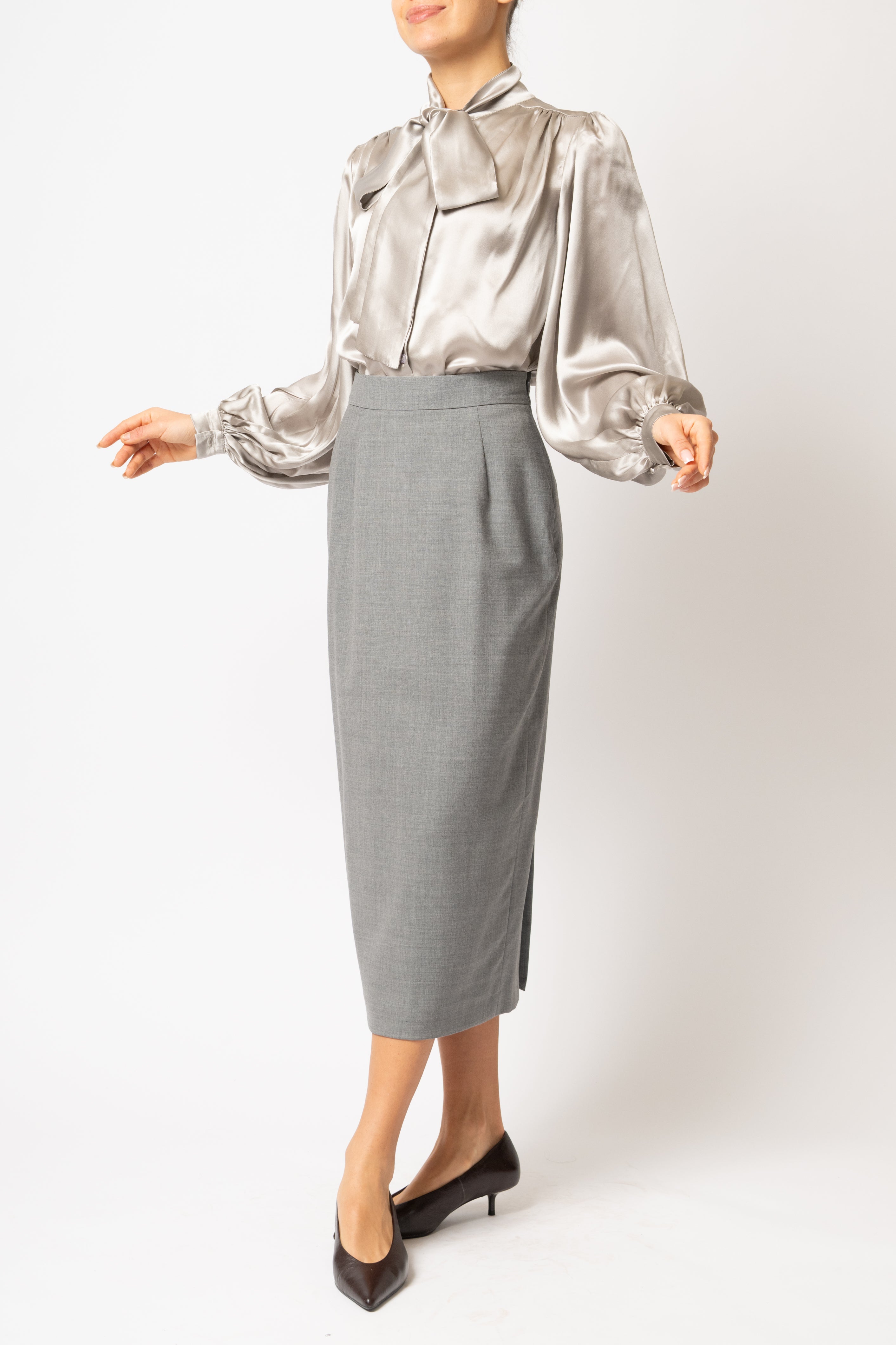 Bluza cu Funda Esarfa la Gat din Matase, Gri