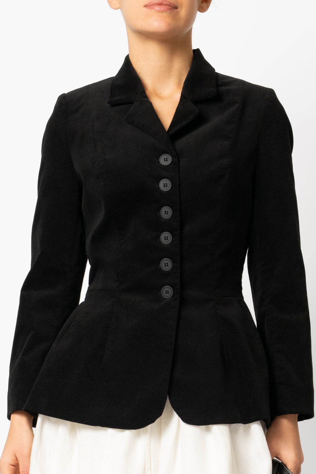 Sacou cu Guler cu Revere din Catifea de Bumbac, Negru
