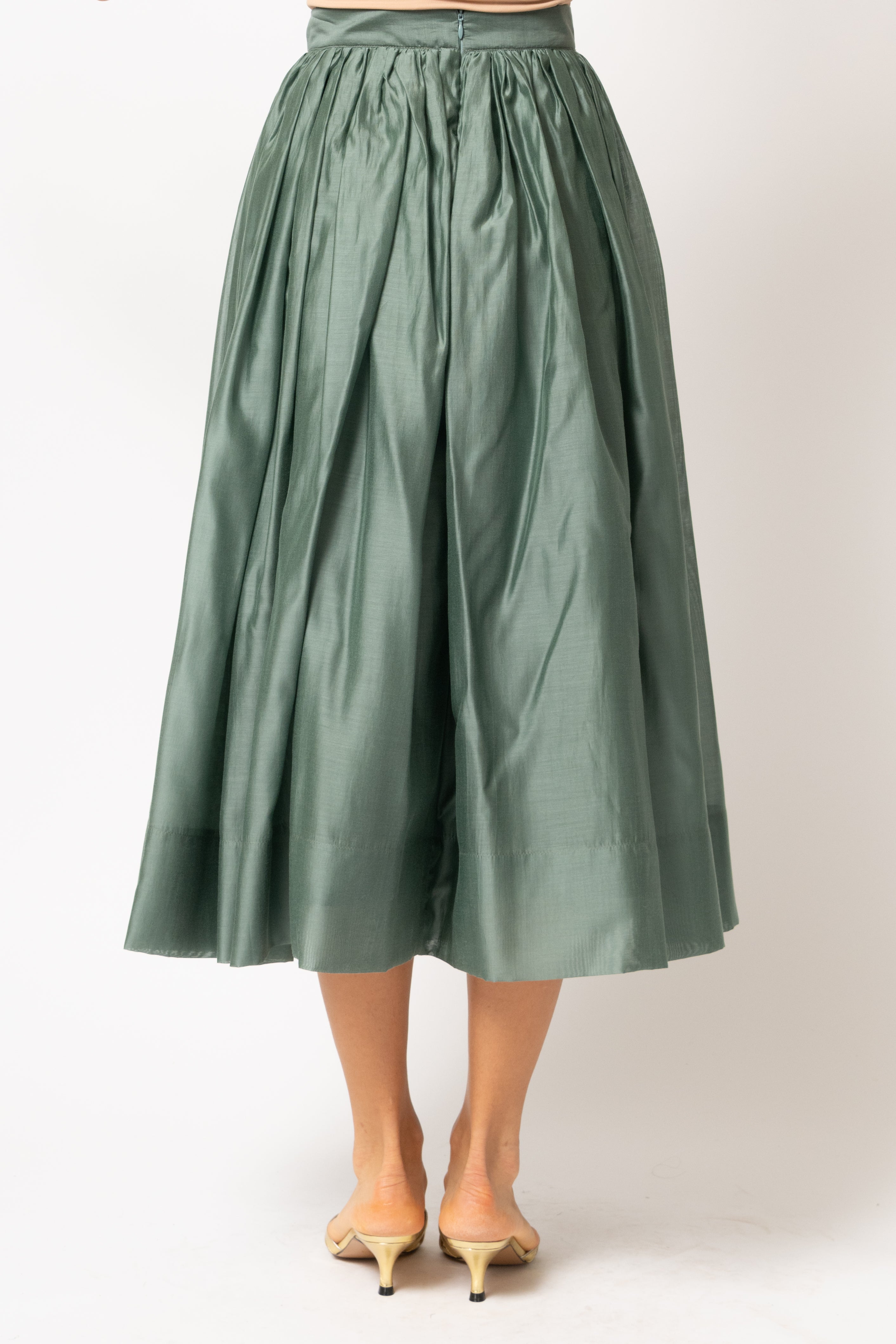 Khaki green viscose voile wide skirt 