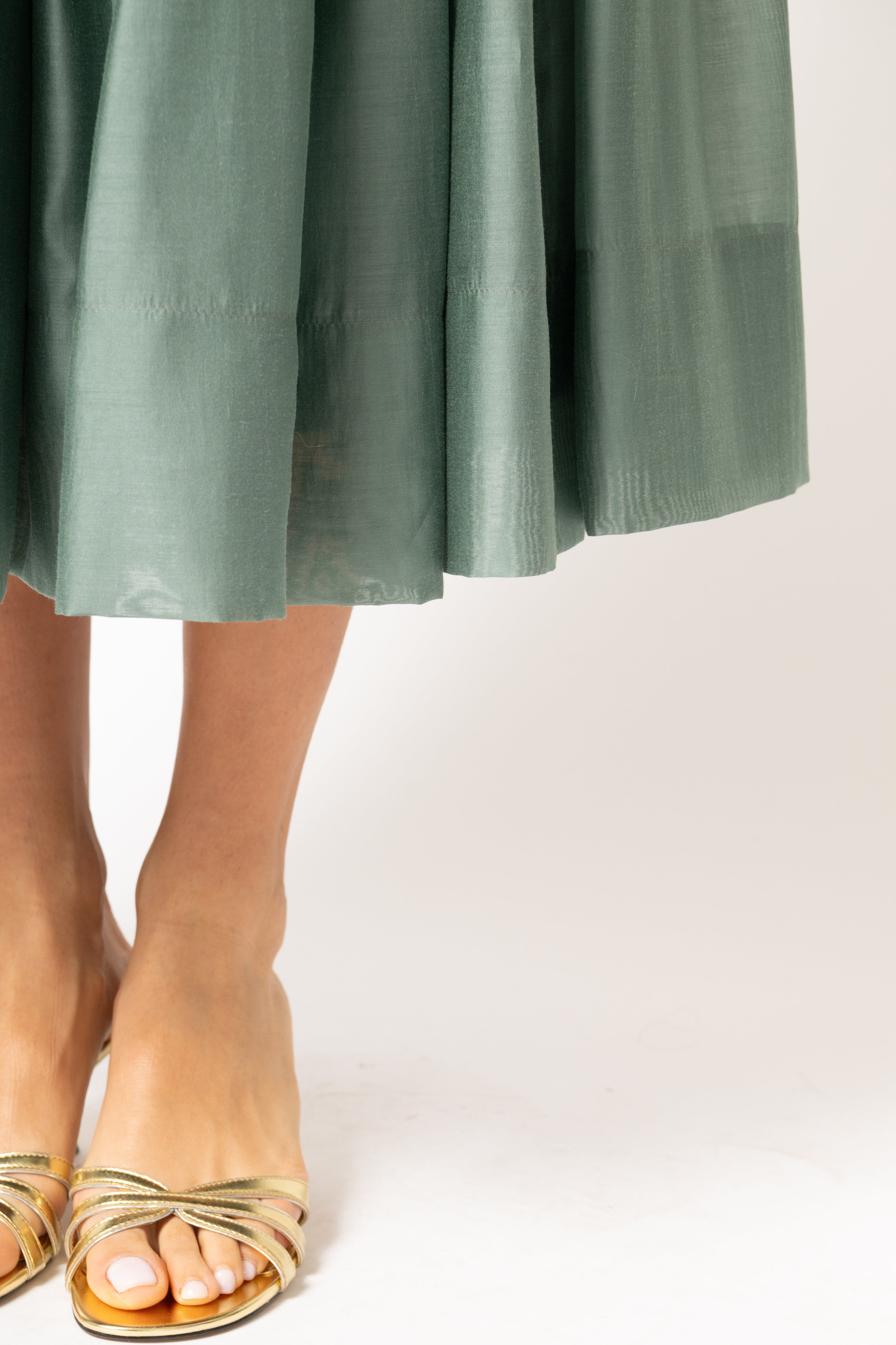 Khaki green viscose voile wide skirt 