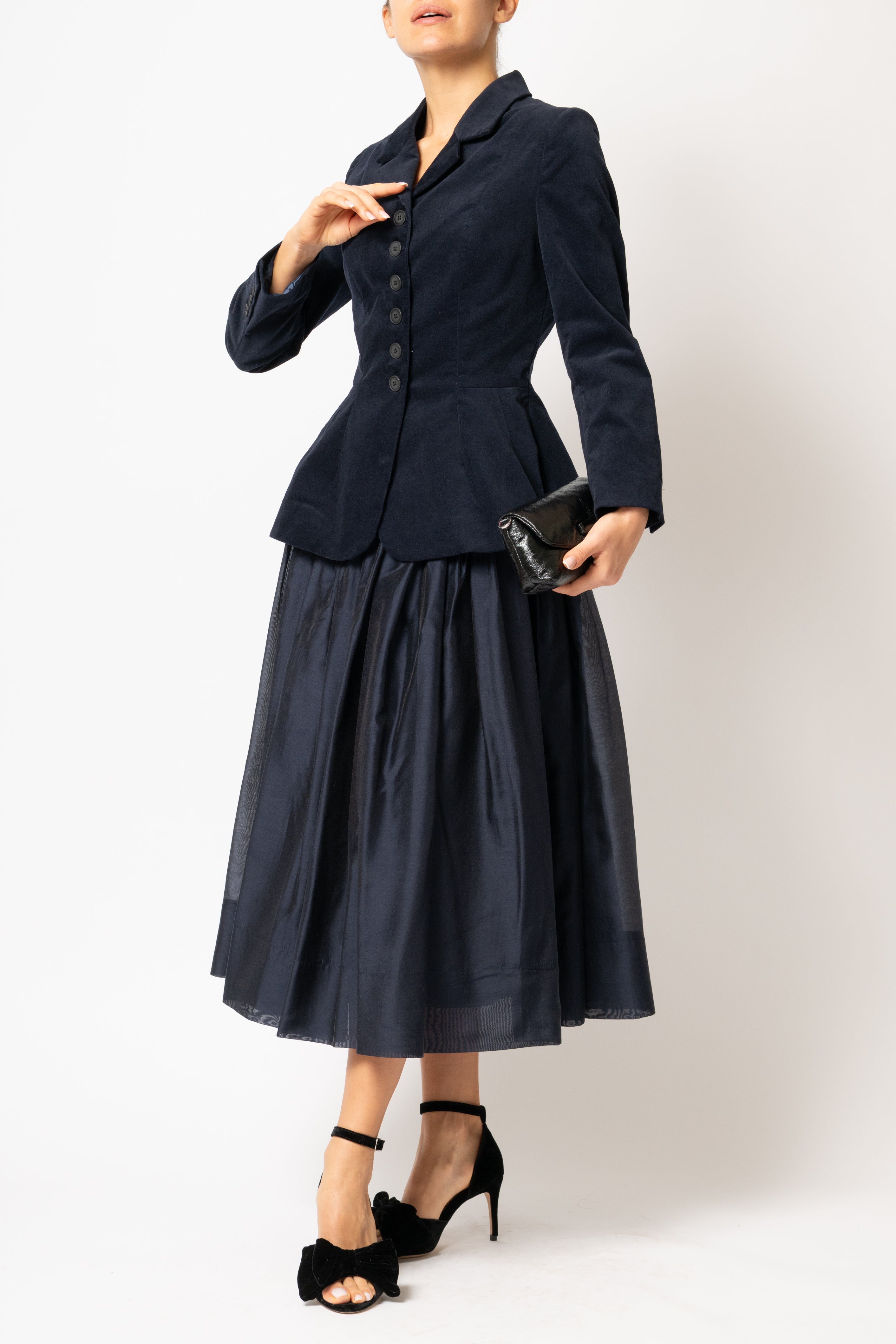 Navy blue viscose voile full skirt 