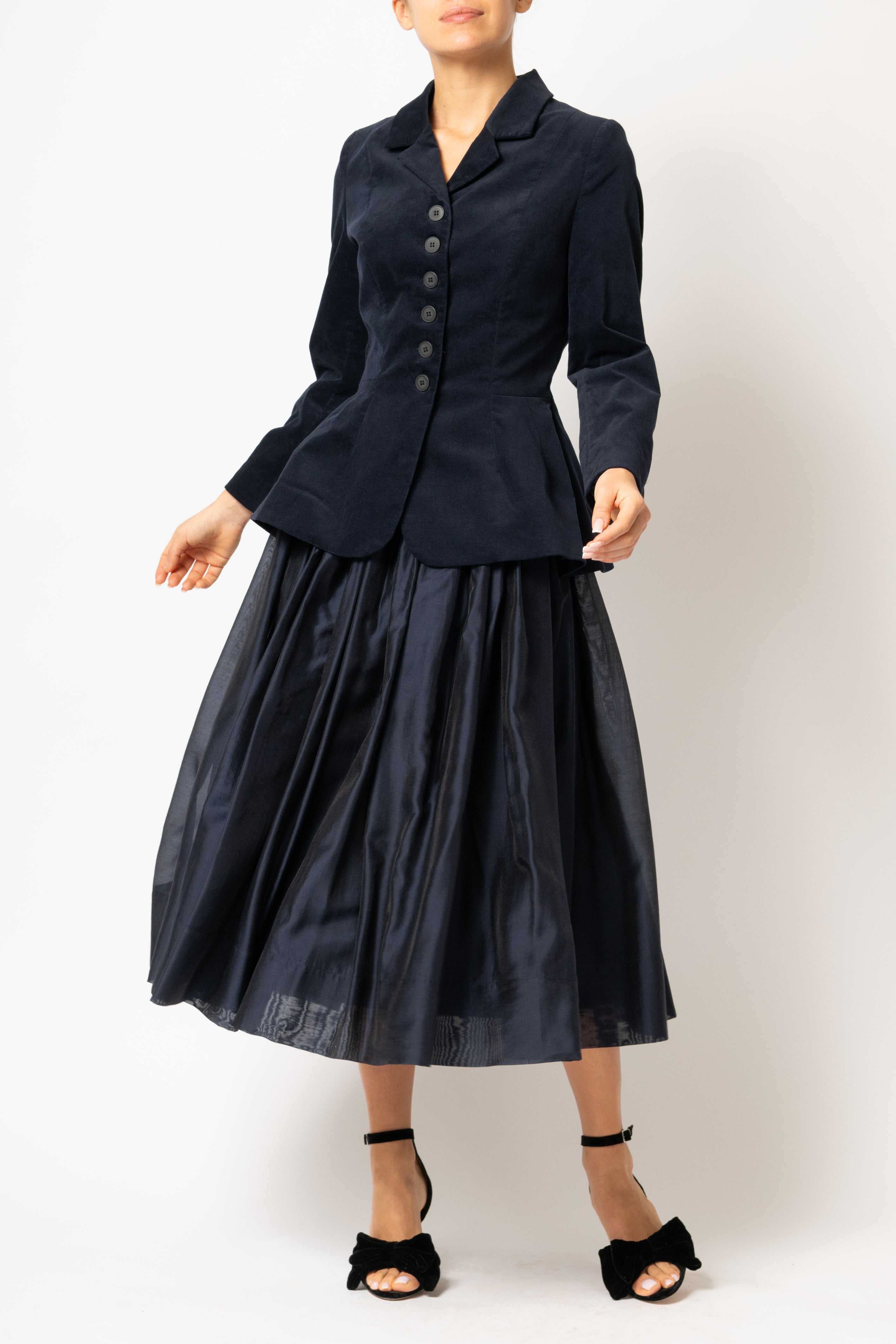 Navy blue viscose voile full skirt 