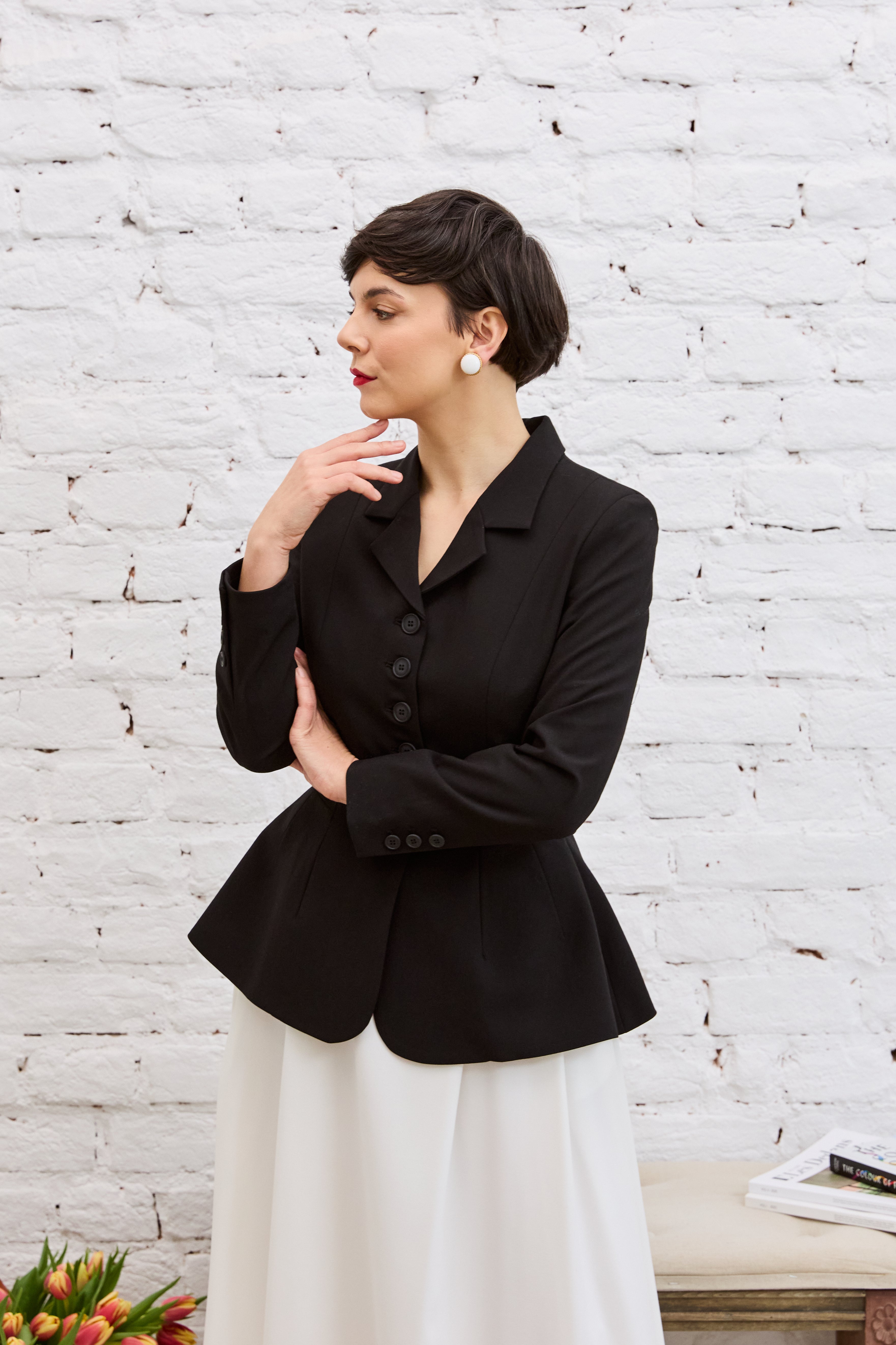 Sacou din Viscoza, Negru, Cambrat