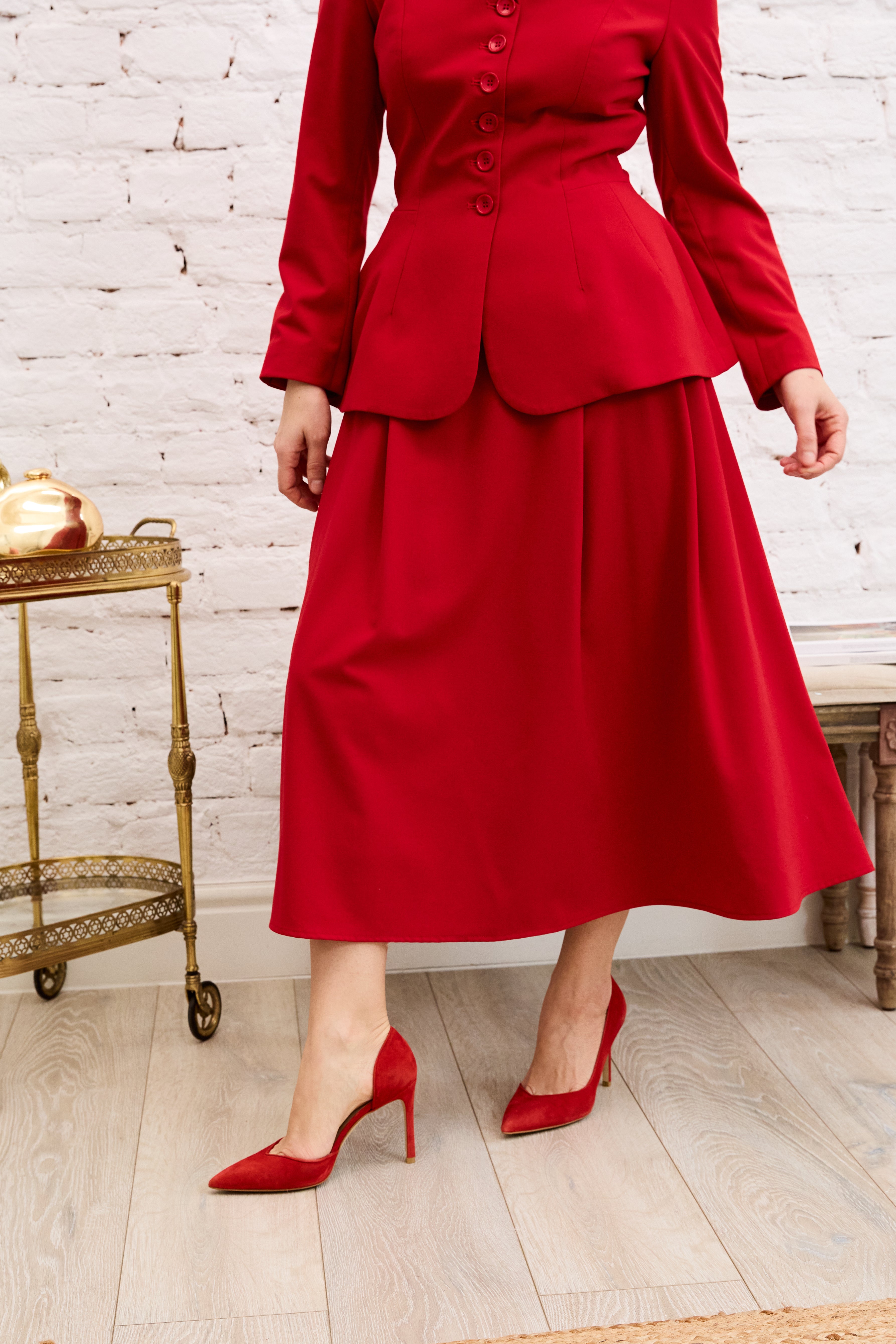 Fusta Midi Ampla din Viscoza, Rosie