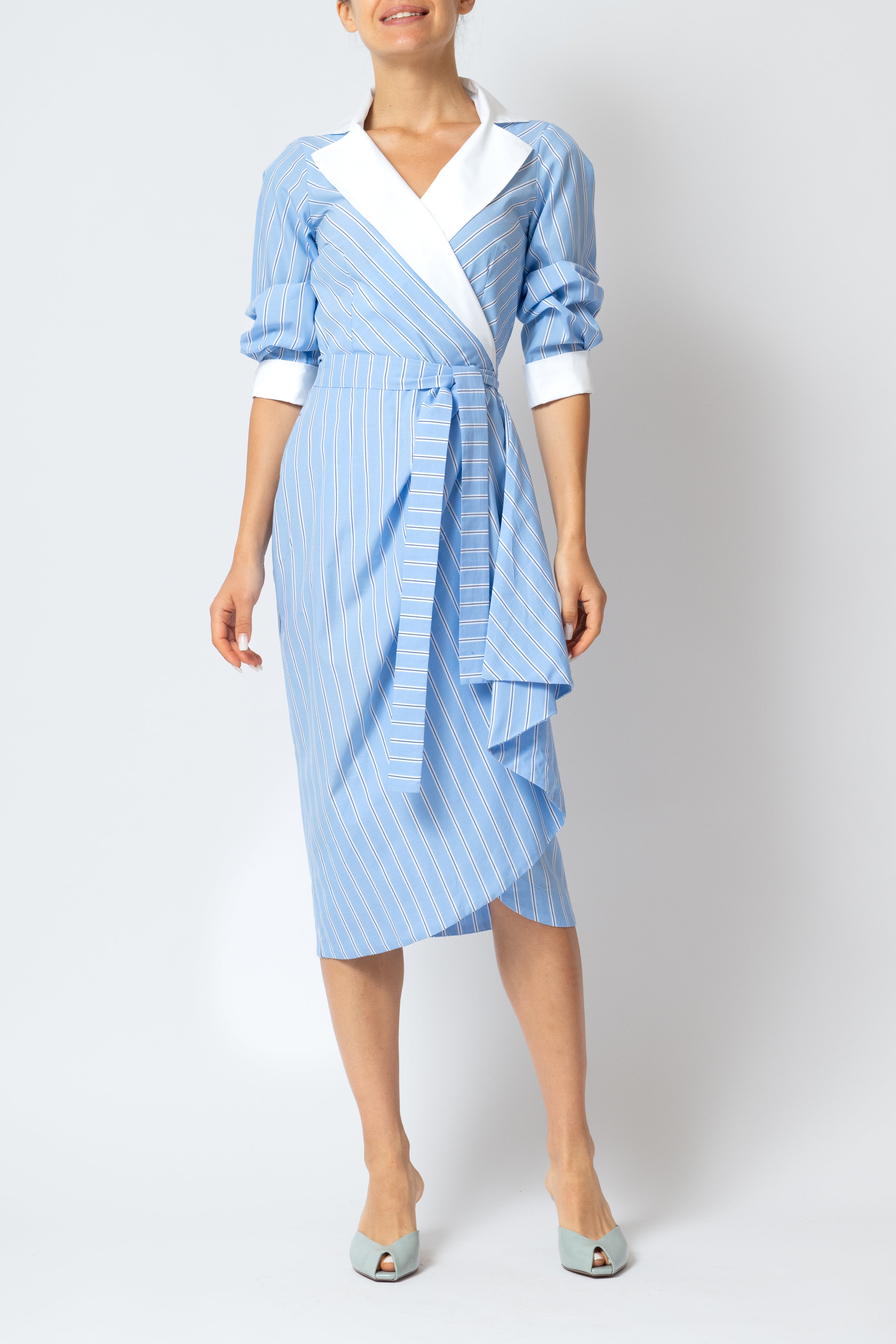 Cambrata Midi Dress in Poplin, Blue