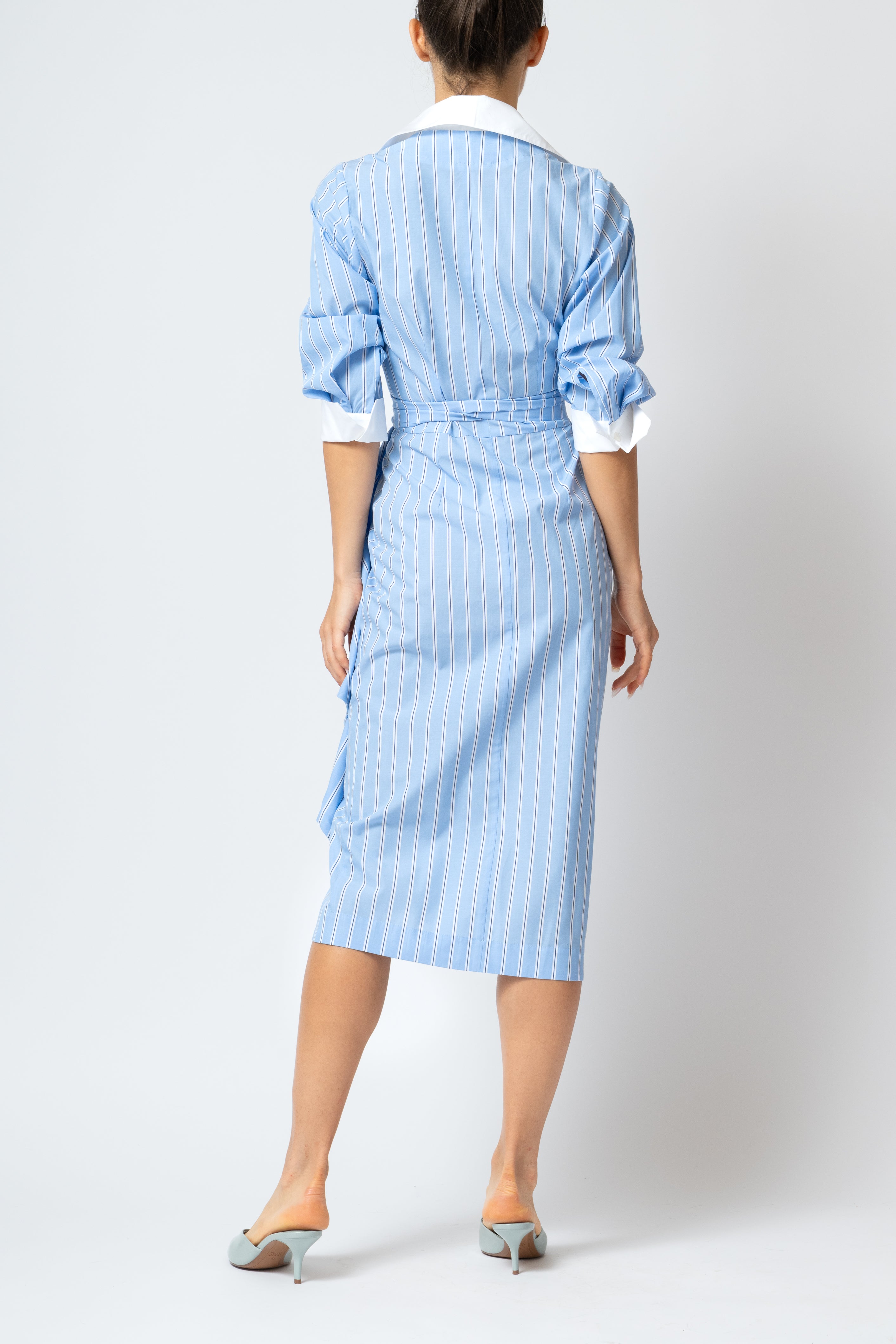Cambrata Midi Dress in Poplin, Blue