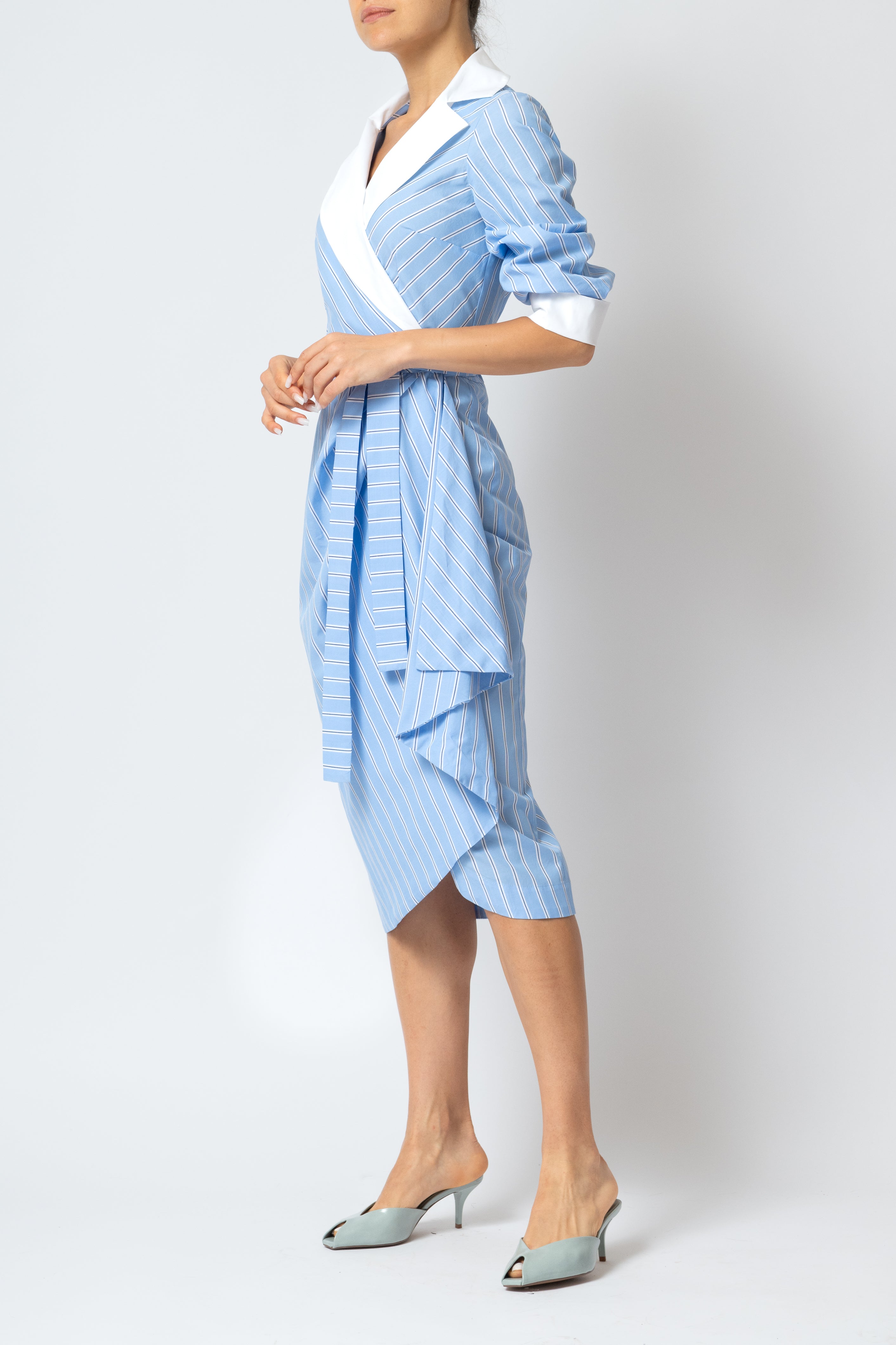 Cambrata Midi Dress in Poplin, Blue
