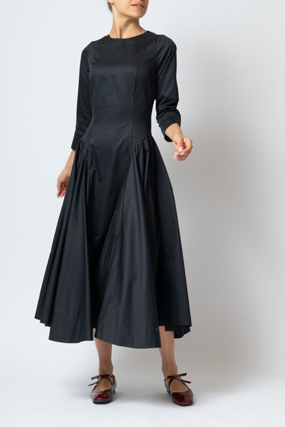 Rochie Midi Clos cu Maneca 3/4 din Poplin, Neagra