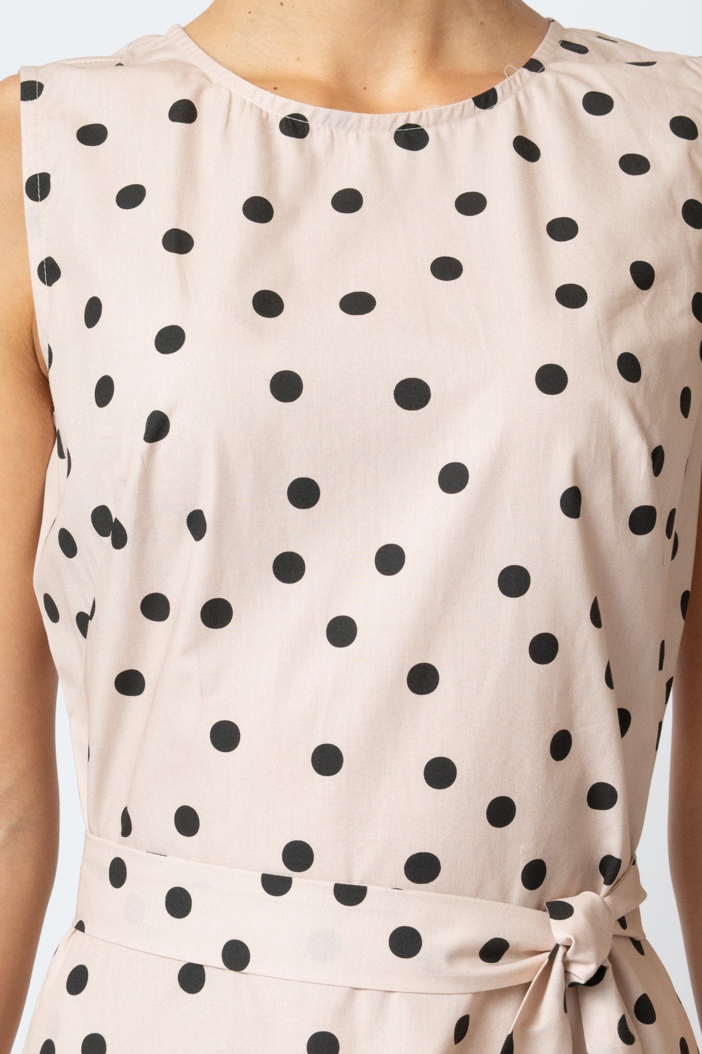 Sleeveless Midi Dress with Poplin Print, Beige