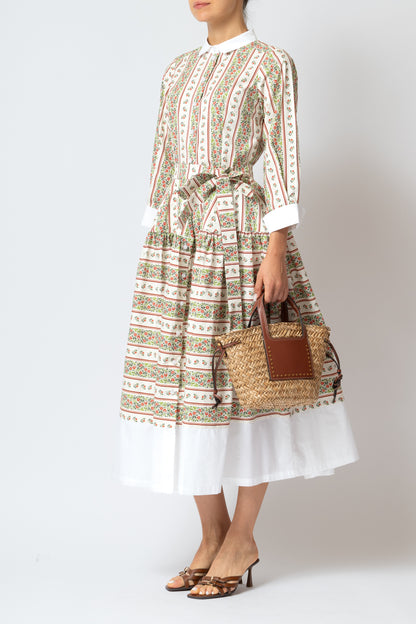 Rochie Camasa Midi cu Imprimeu Floral din Poplin, Bej