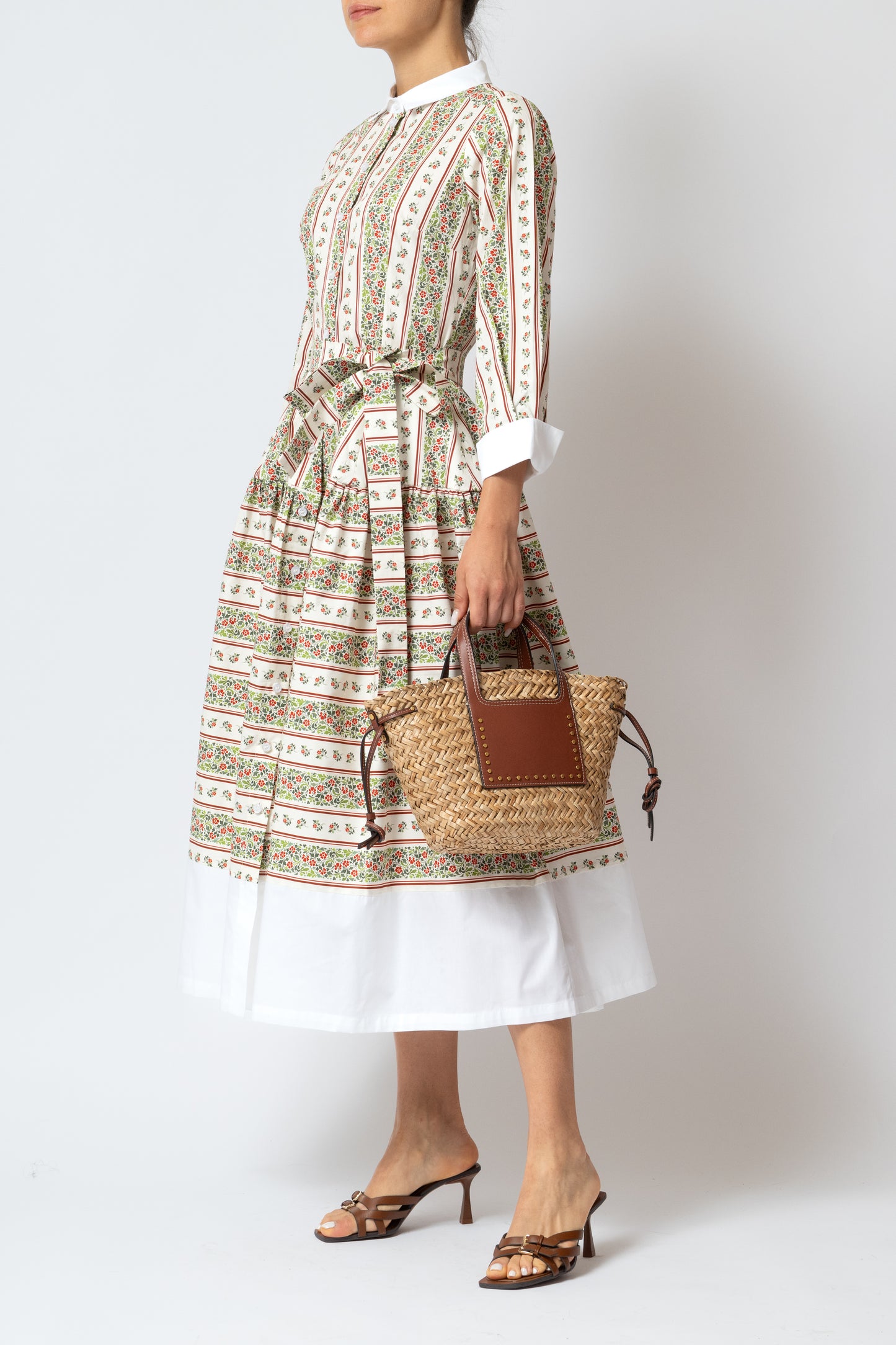 Rochie Camasa Midi cu Imprimeu Floral din Poplin, Bej