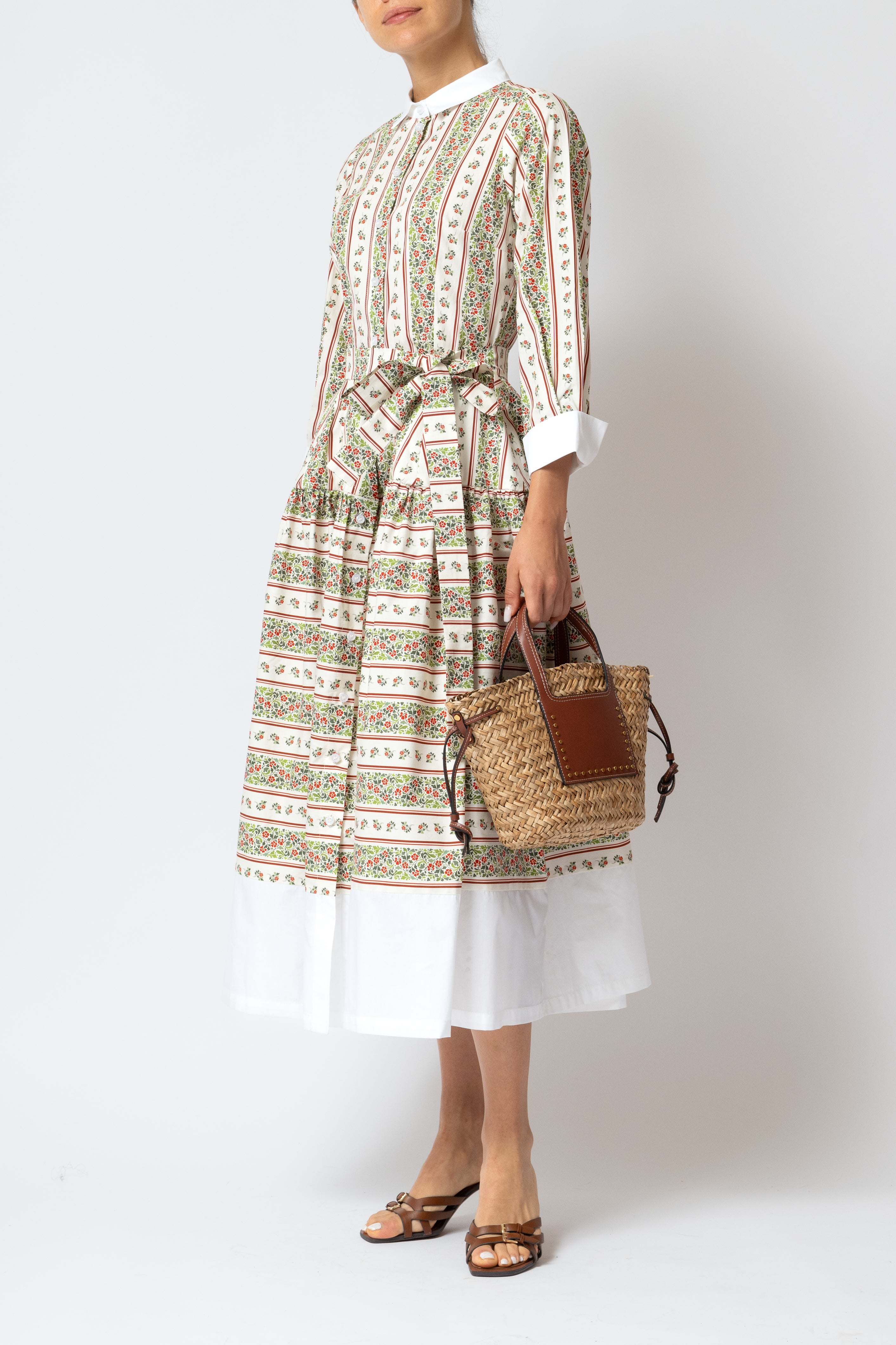 Floral Print Poplin Midi Shirt Dress, Beige