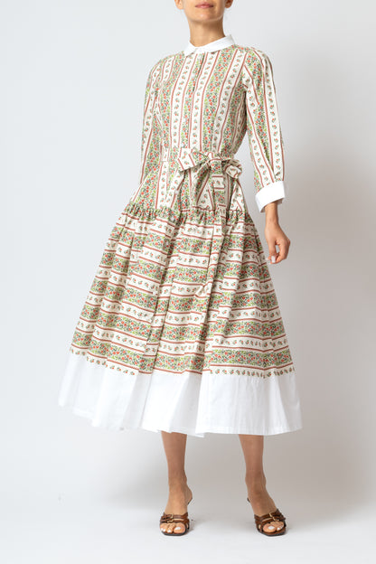 Rochie Camasa Midi cu Imprimeu Floral din Poplin, Bej