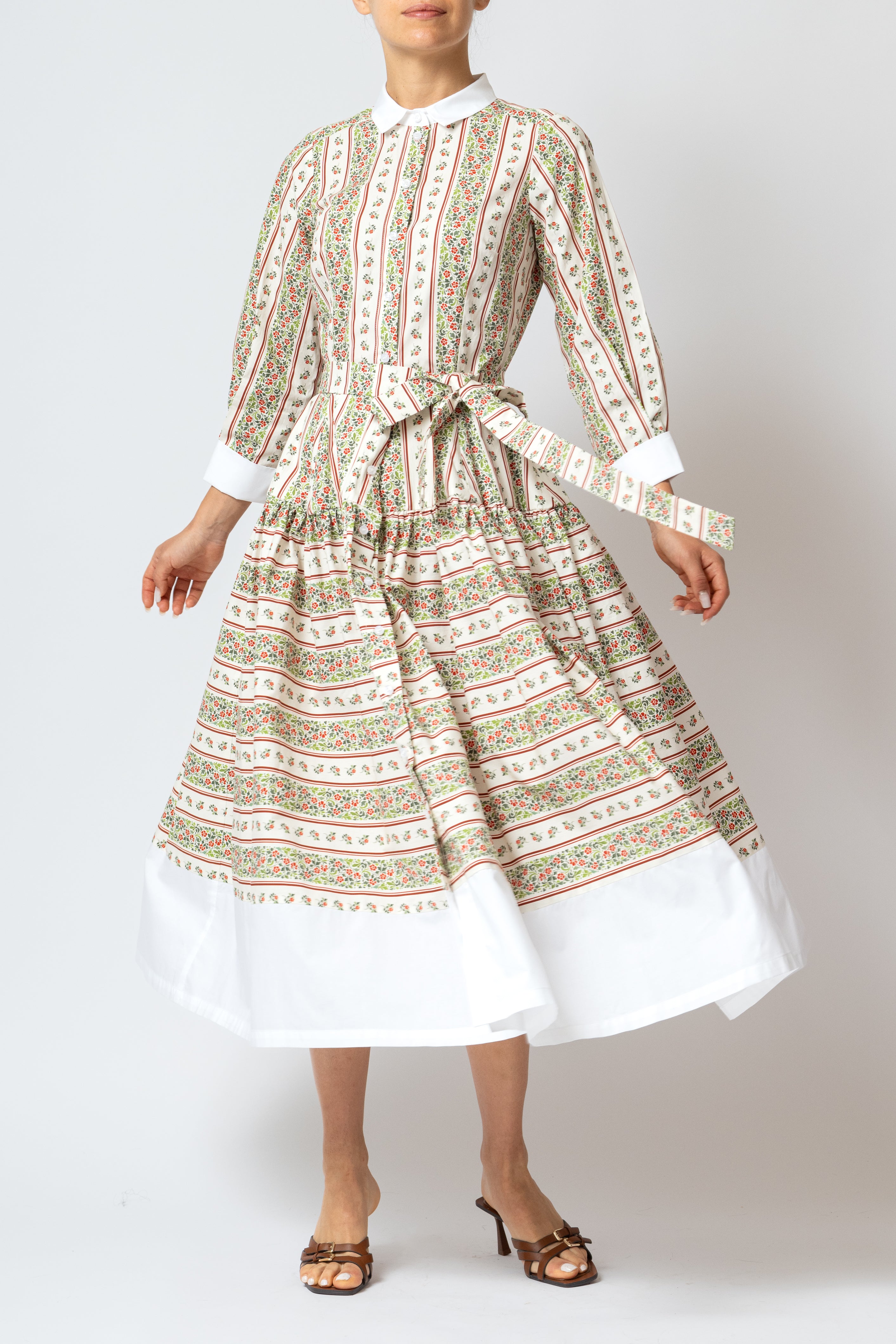 Floral Print Poplin Midi Shirt Dress, Beige