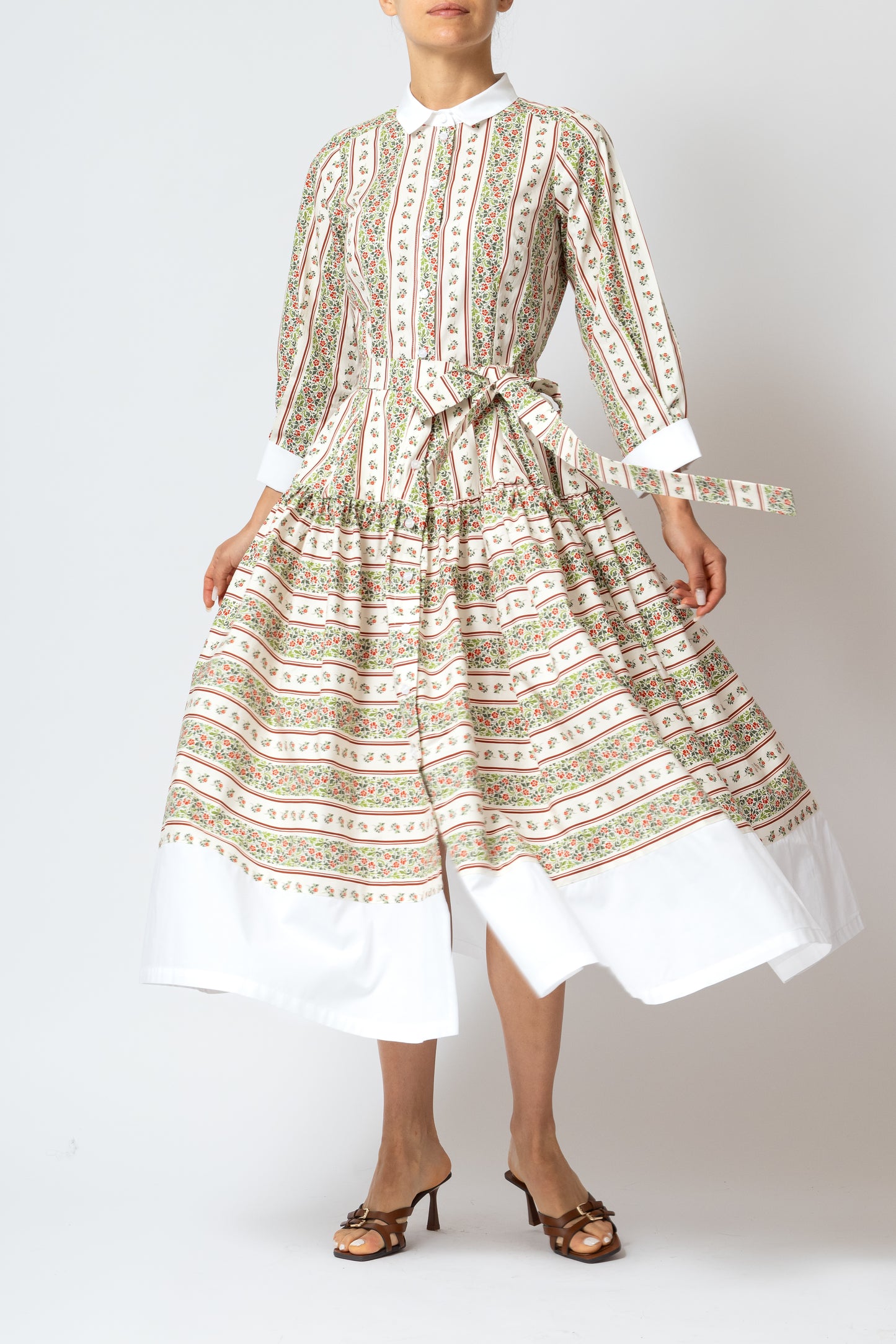 Rochie Camasa Midi cu Imprimeu Floral din Poplin, Bej