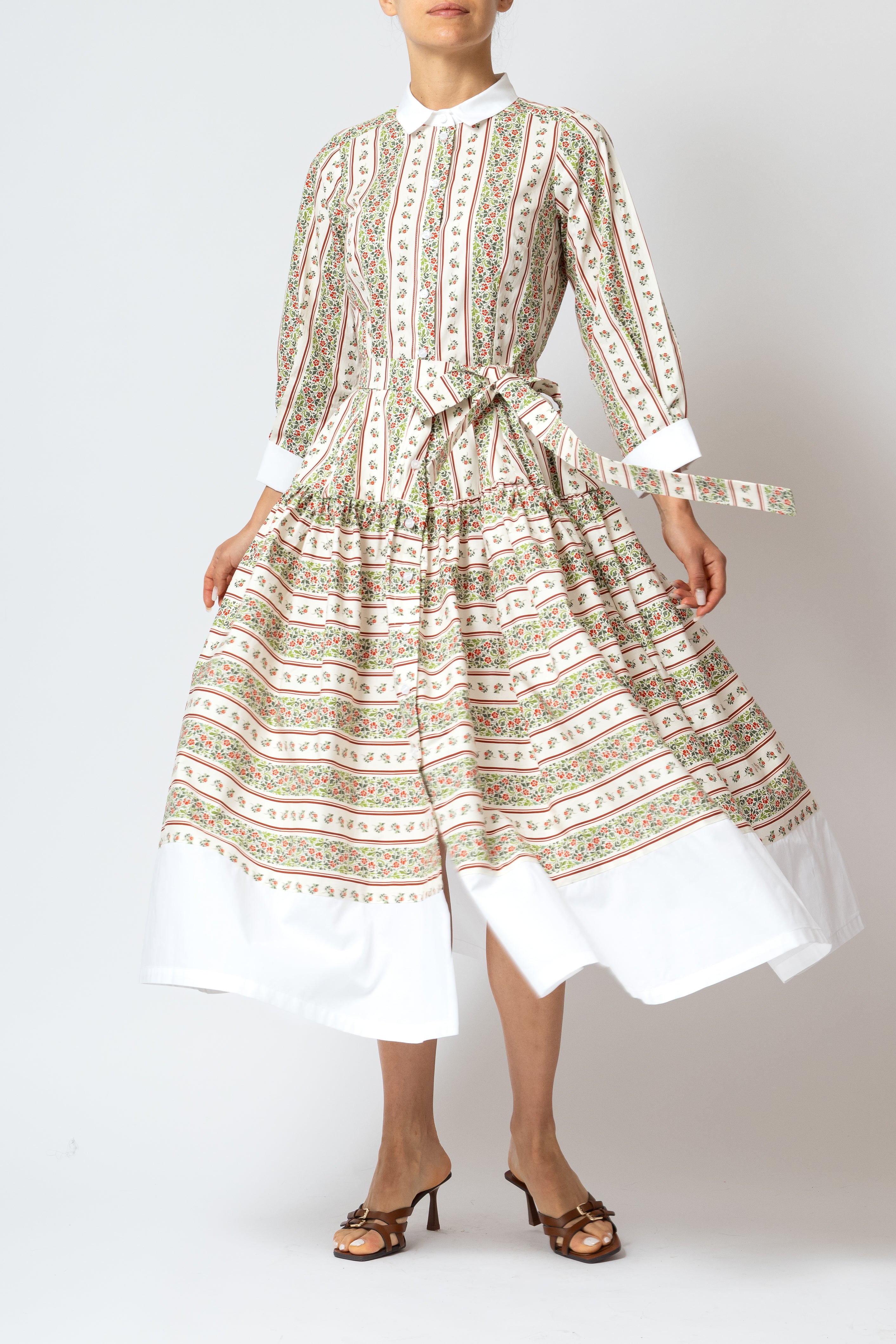 Floral Print Poplin Midi Shirt Dress, Beige