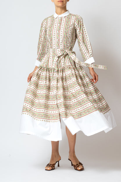 Rochie Camasa Midi cu Imprimeu Floral din Poplin, Bej