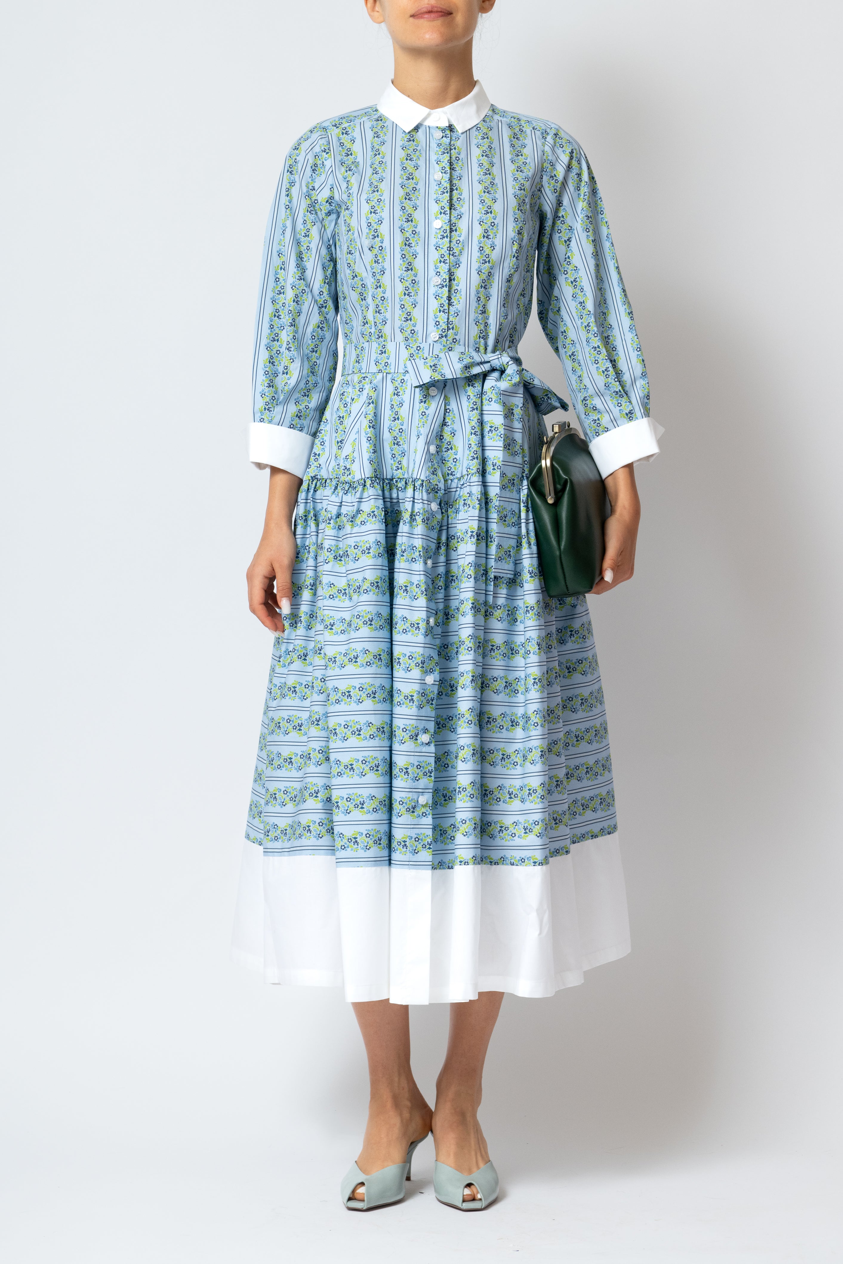 Floral Print Poplin Midi Shirt Dress, Blue