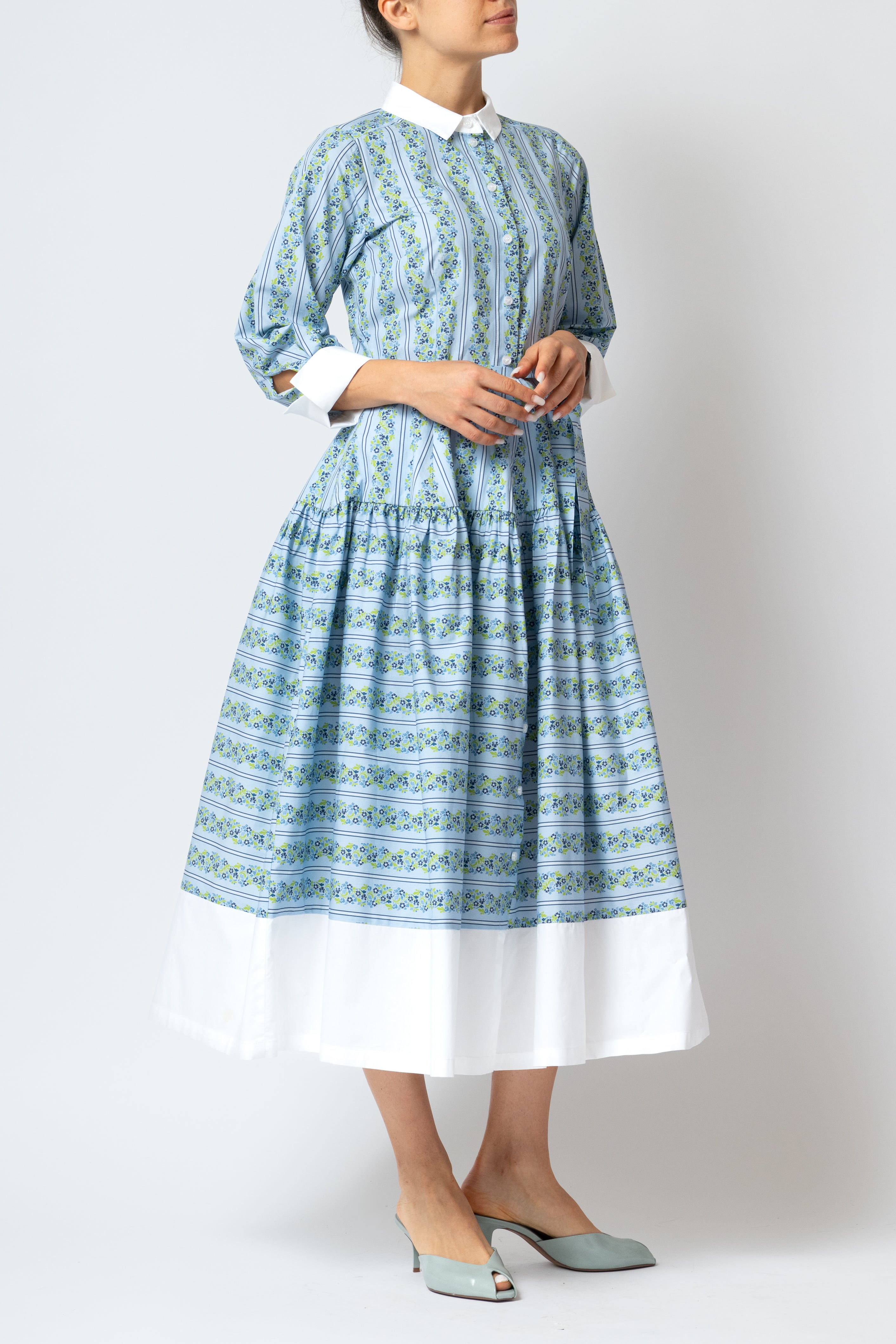 Floral Print Poplin Midi Shirt Dress, Blue