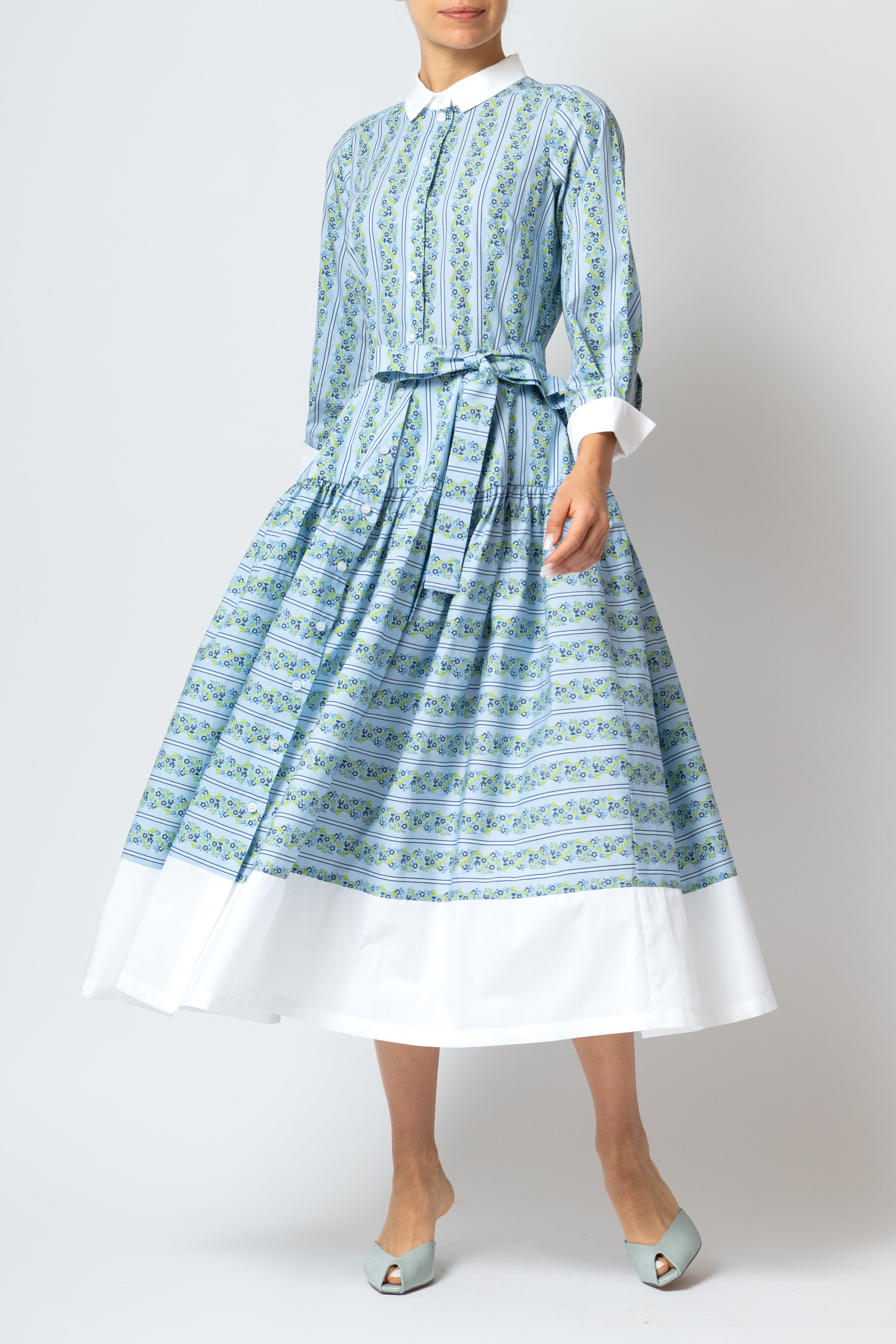 Floral Print Poplin Midi Shirt Dress, Blue