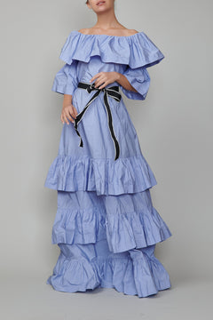 Long Off-Shoulder Taffeta Dress, Lilac