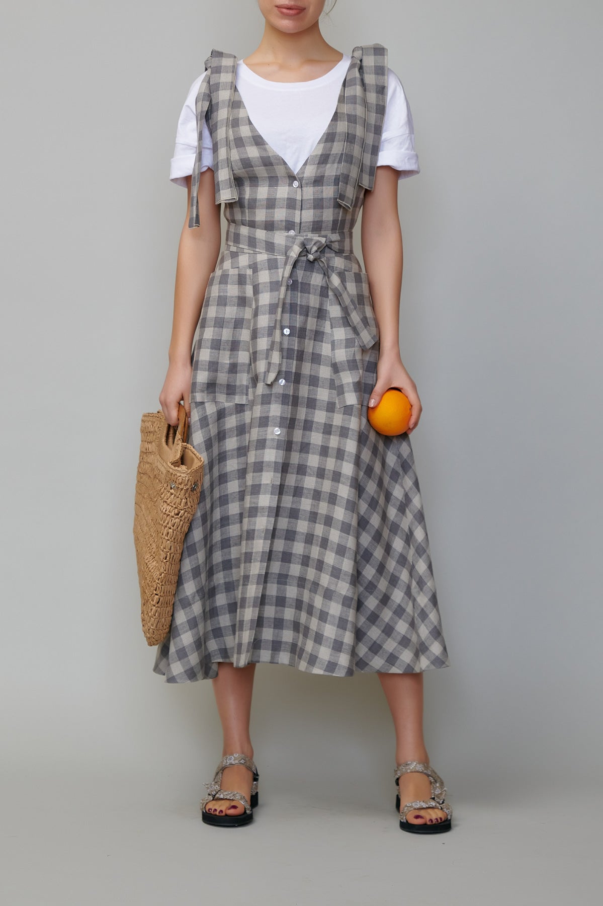 Sarafan din in în carouri gri inchis 