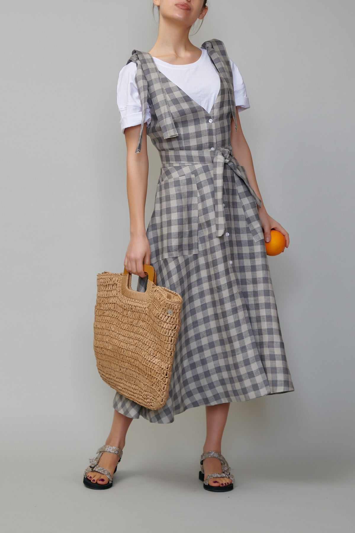 Sarafan din in în carouri gri inchis 