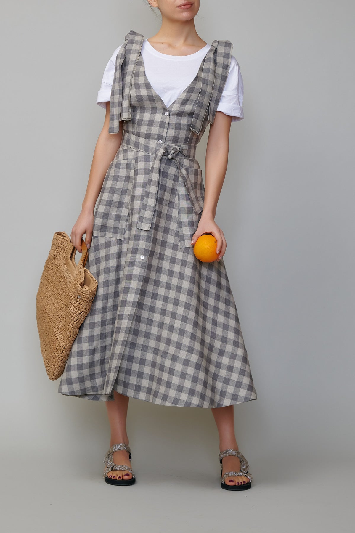 Sarafan din in în carouri gri inchis 