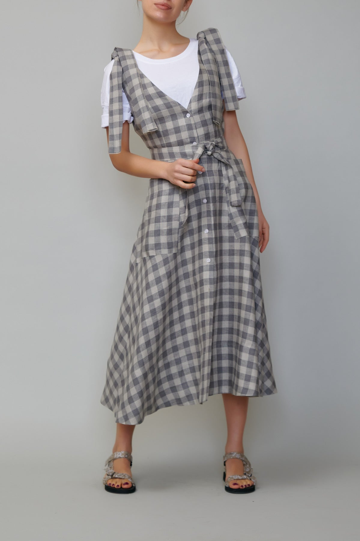 Sarafan din in în carouri gri inchis 