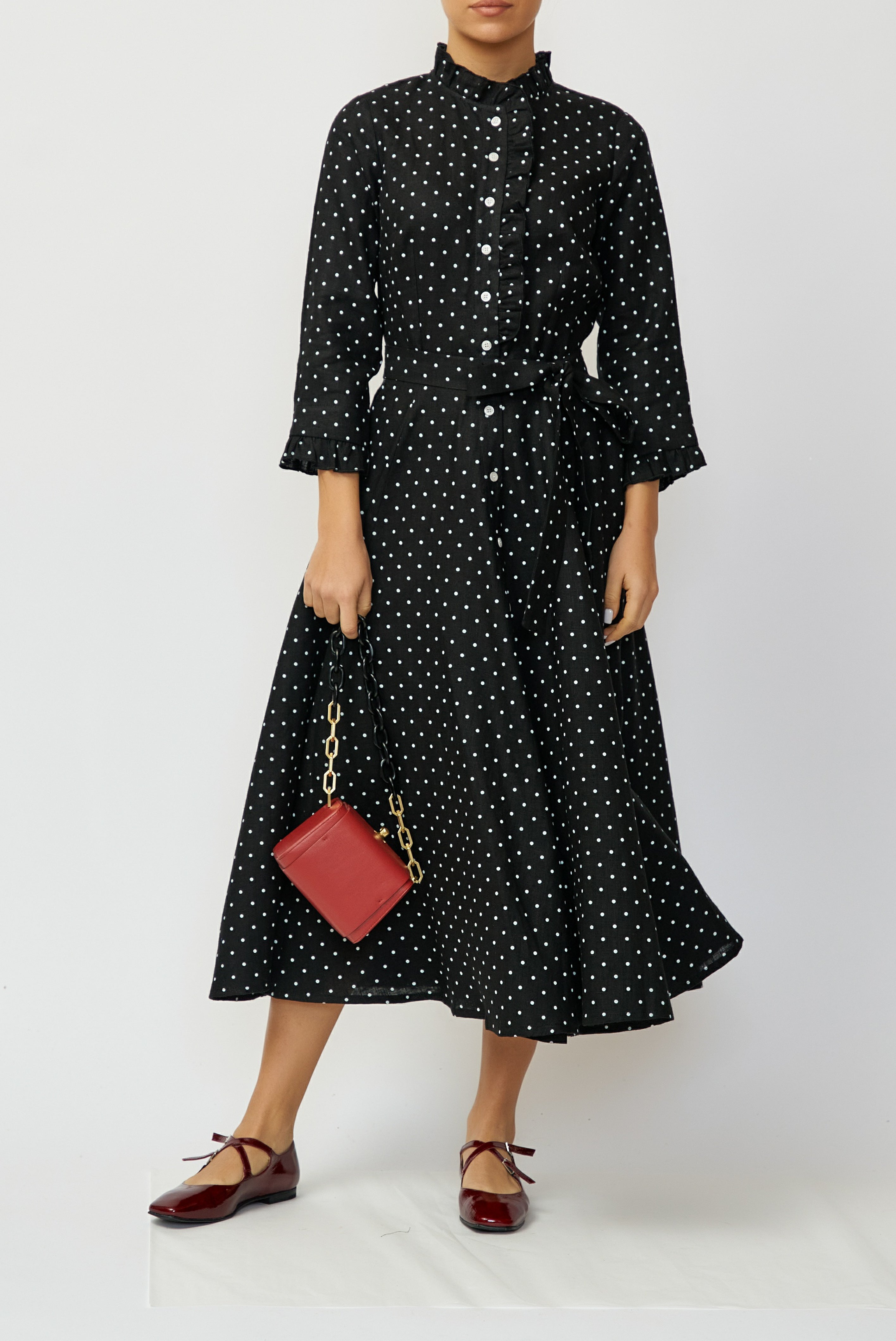 Rochie Camasa Midi din In, Neagra