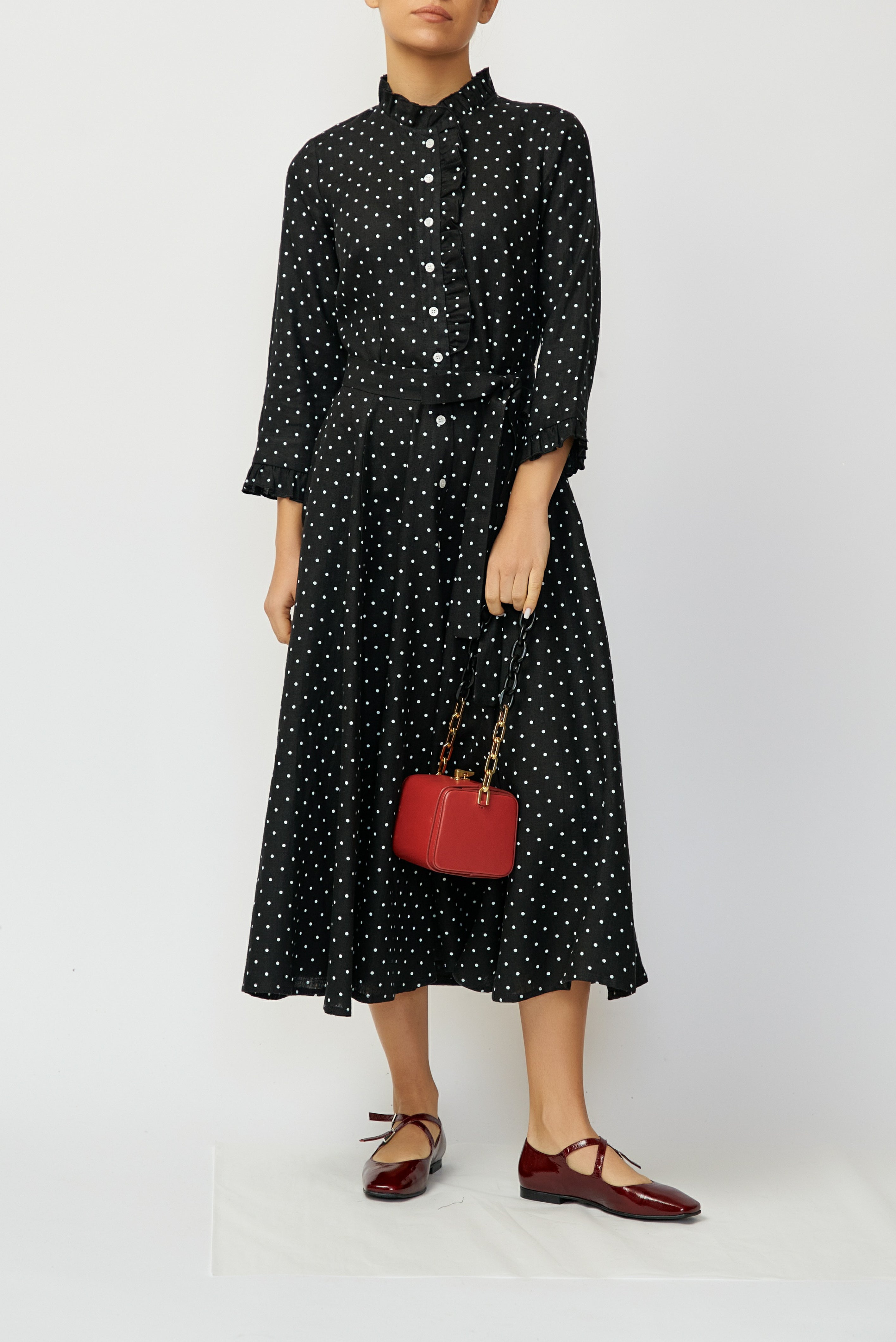 Rochie Camasa Midi din In, Neagra