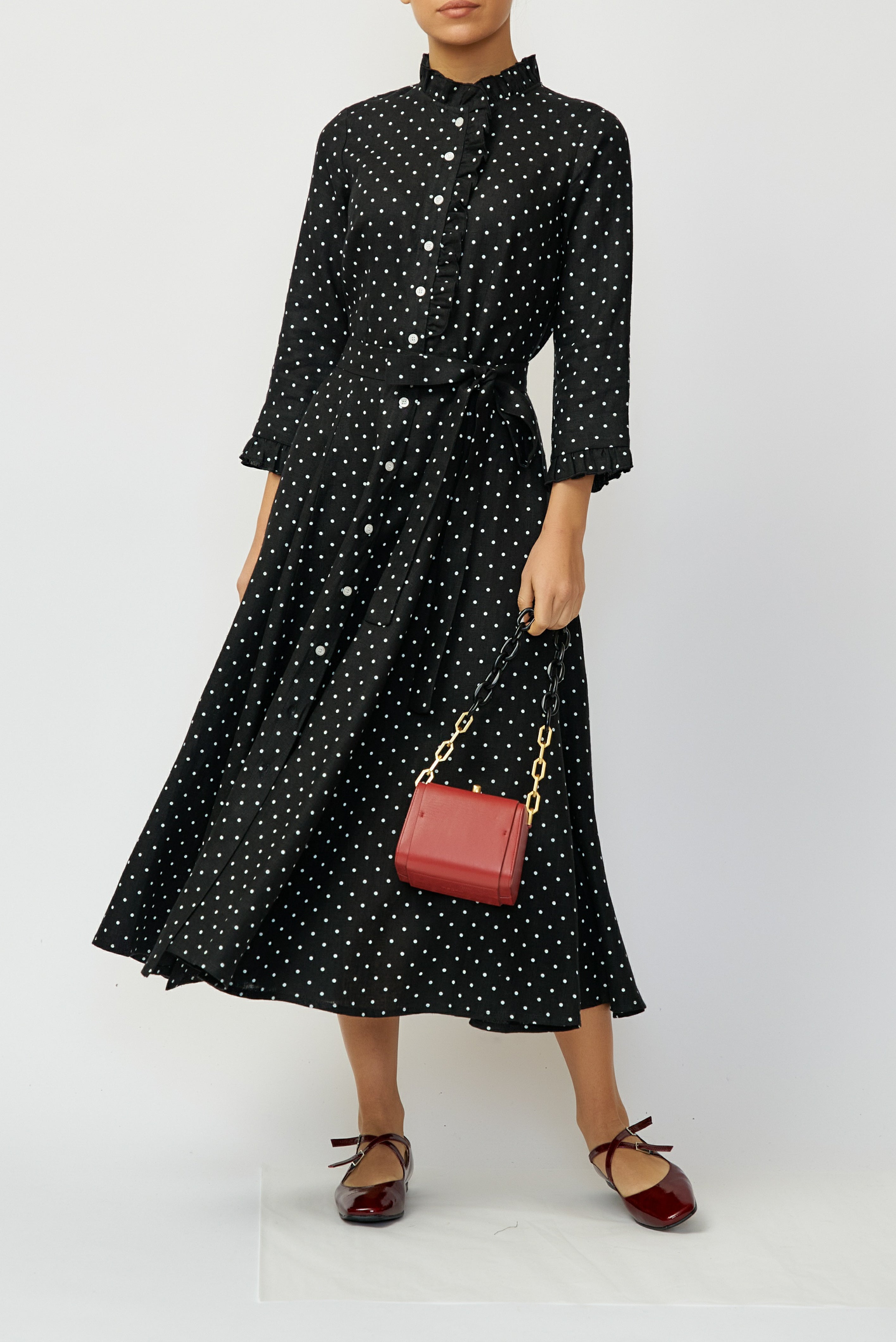 Rochie Camasa Midi din In, Neagra