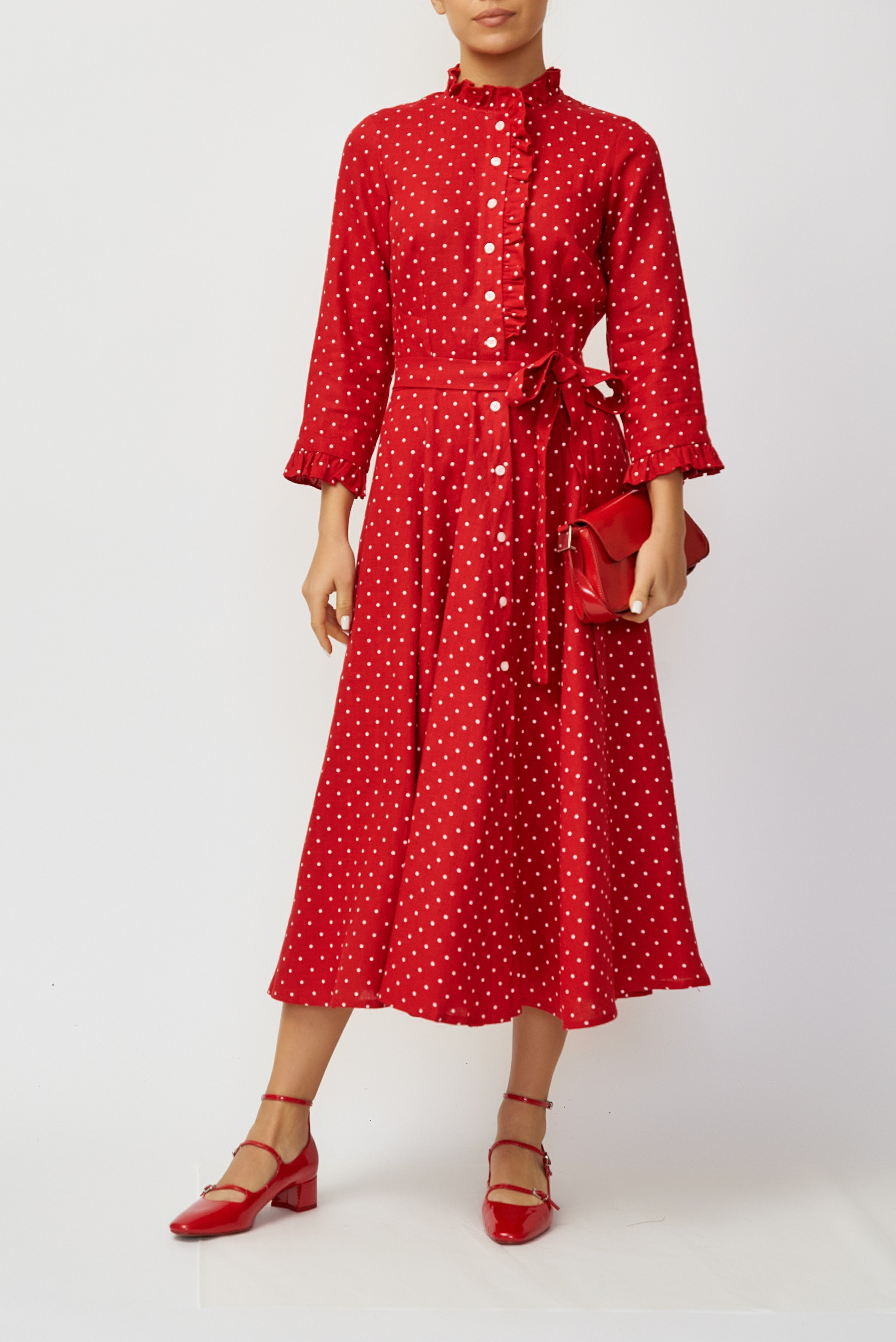 Rochie Camasa Midi din In, Rosu