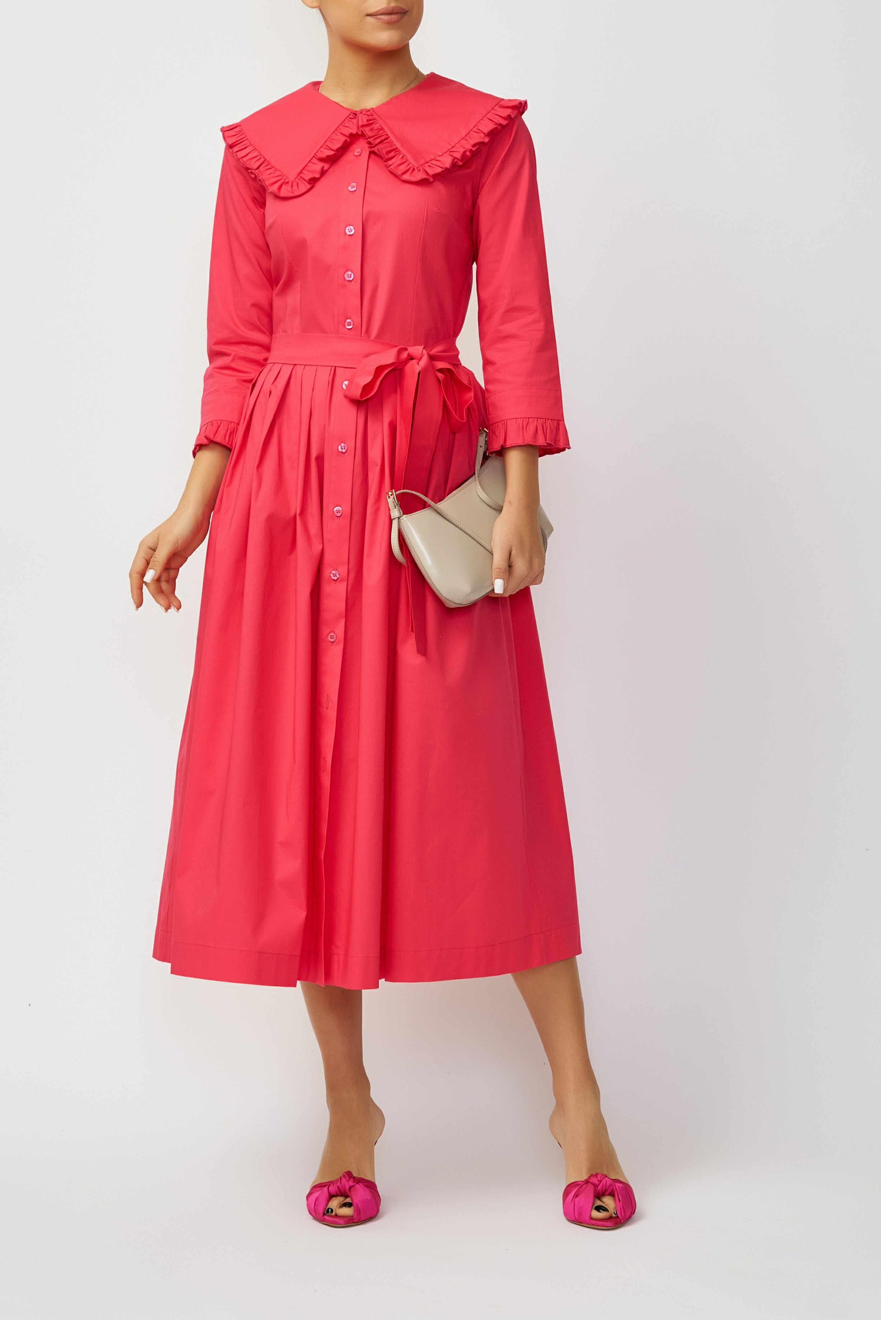 Midi Shirt Dress in Poplin, Cyclamen