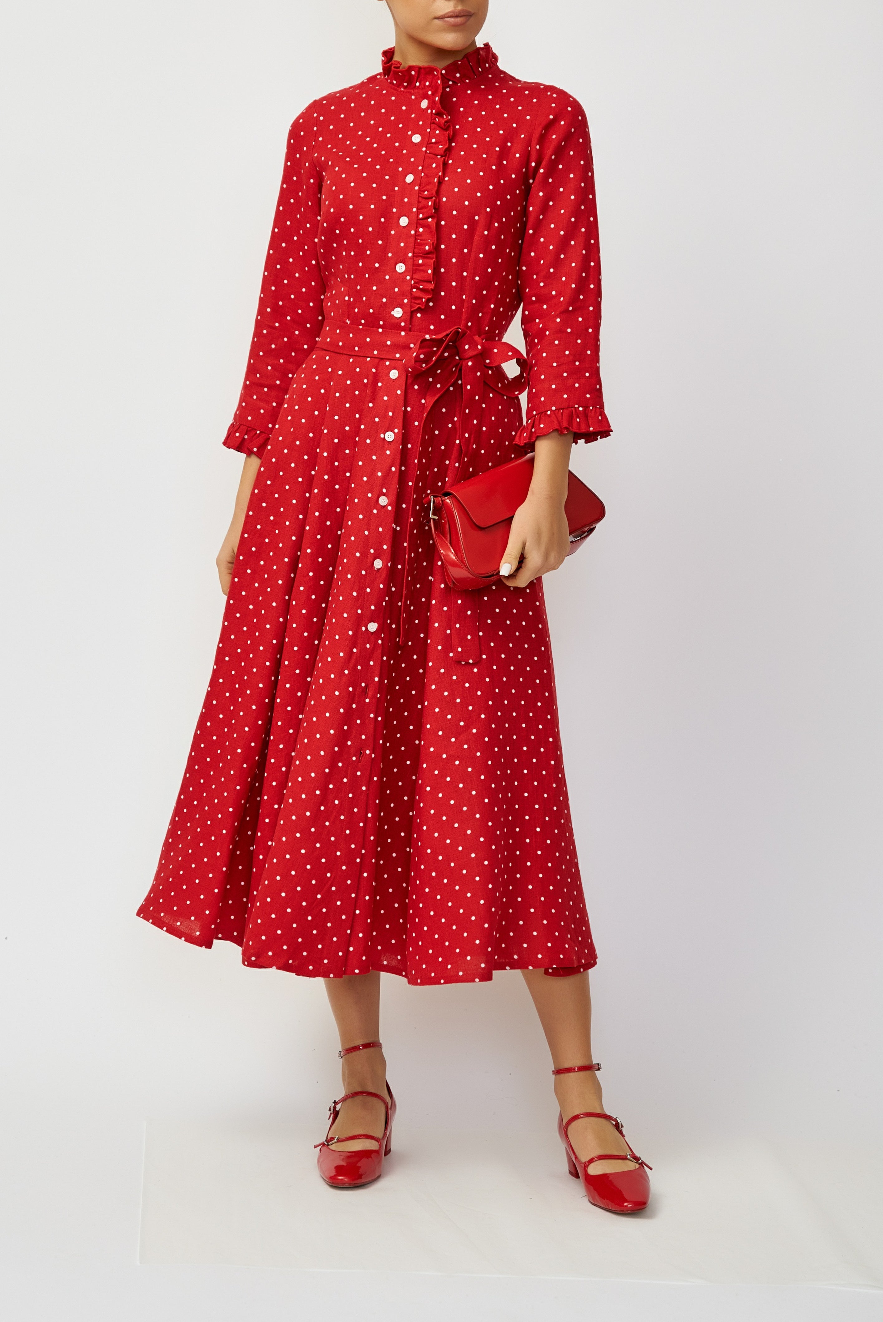 Rochie Camasa Midi din In, Rosu