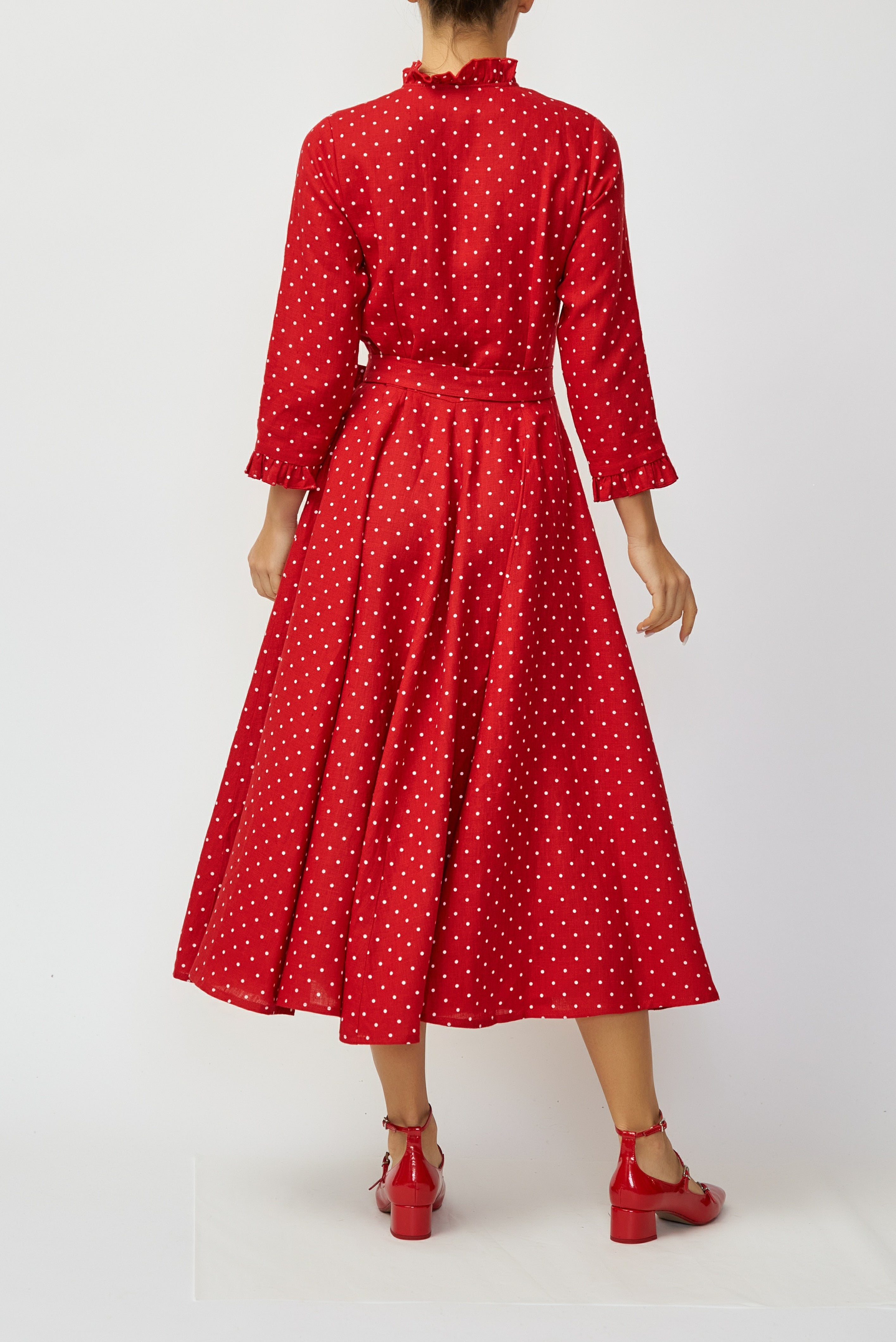 Rochie Camasa Midi din In, Rosu