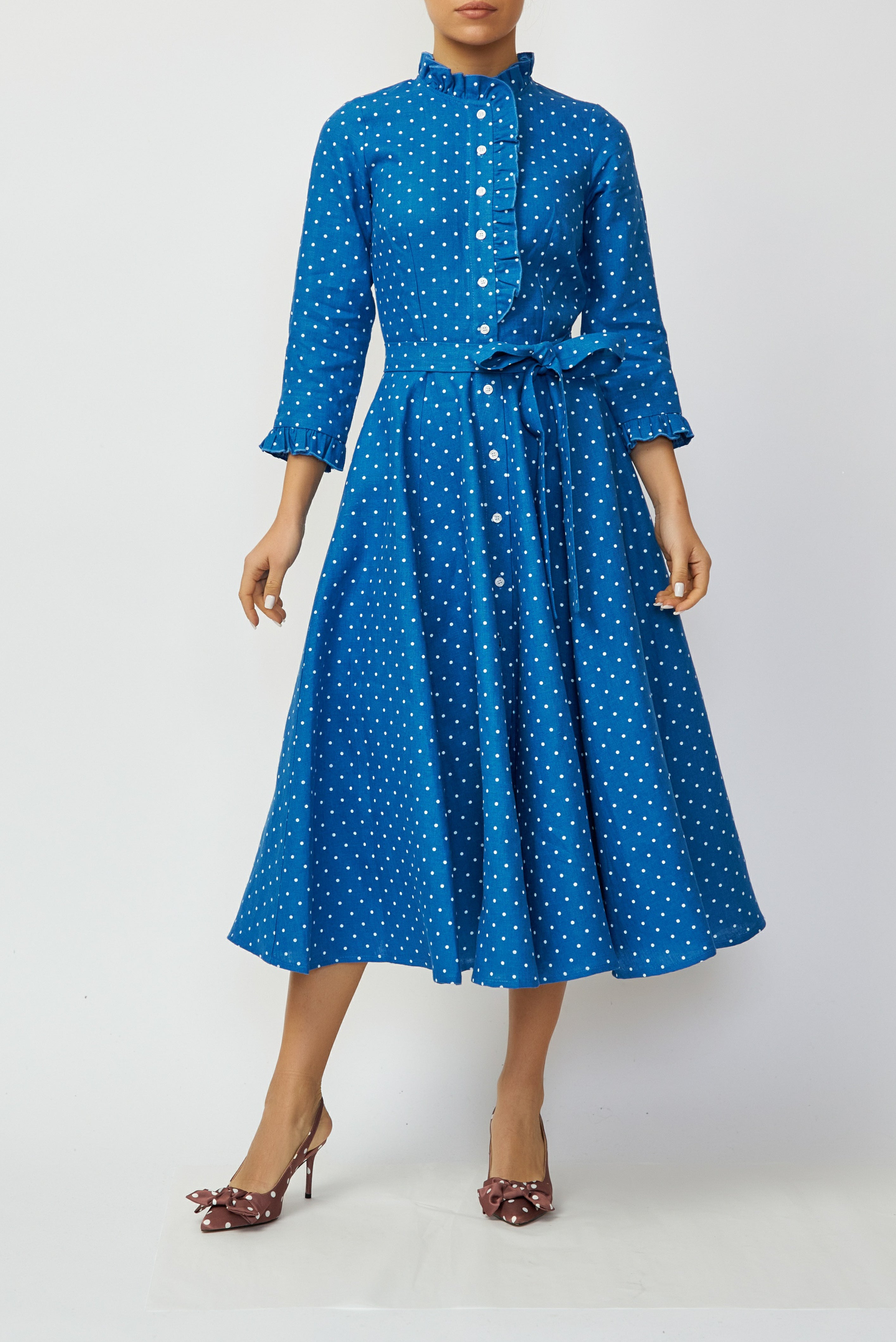 Rochie Camasa Midi din In, Albastra