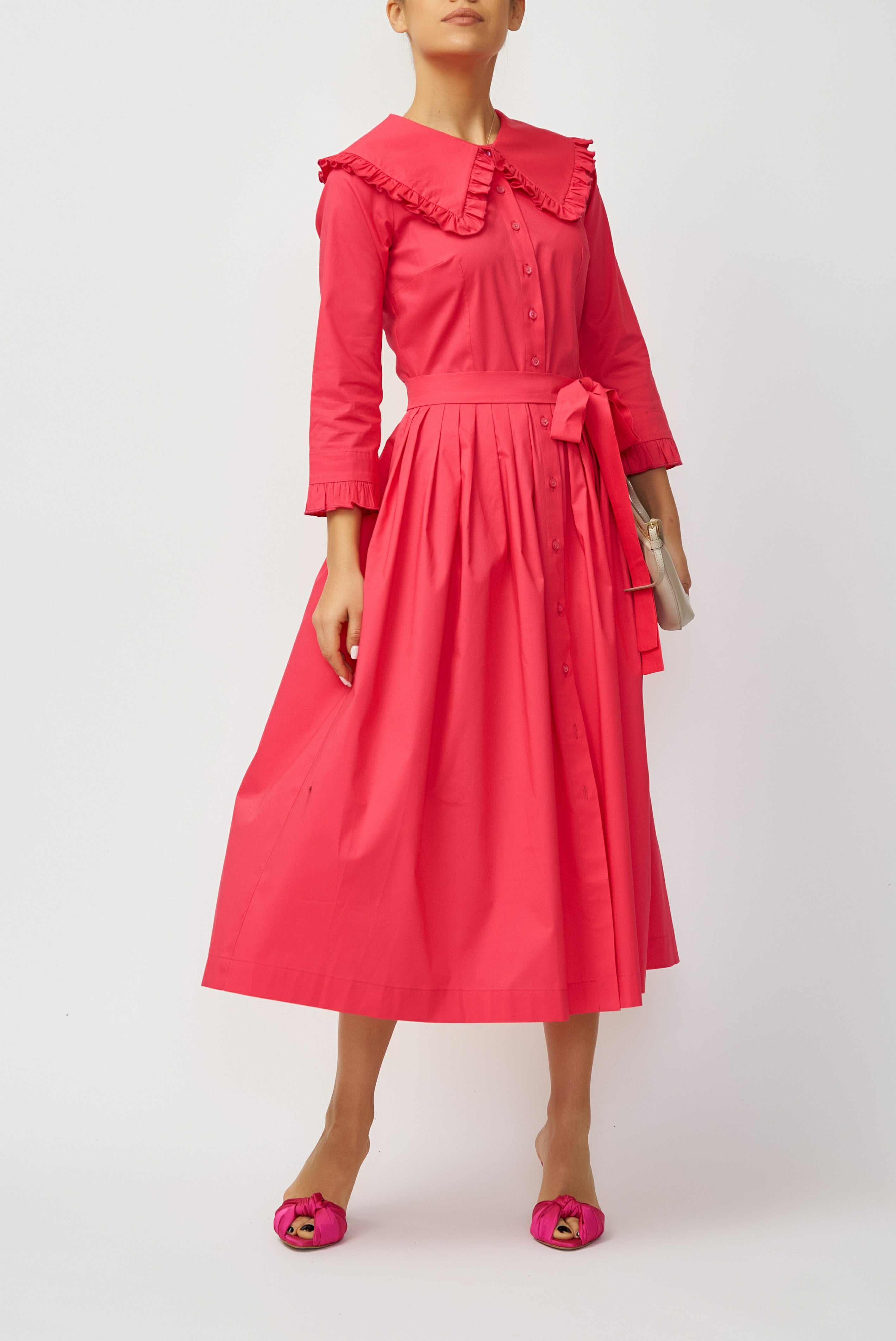 Midi Shirt Dress in Poplin, Cyclamen