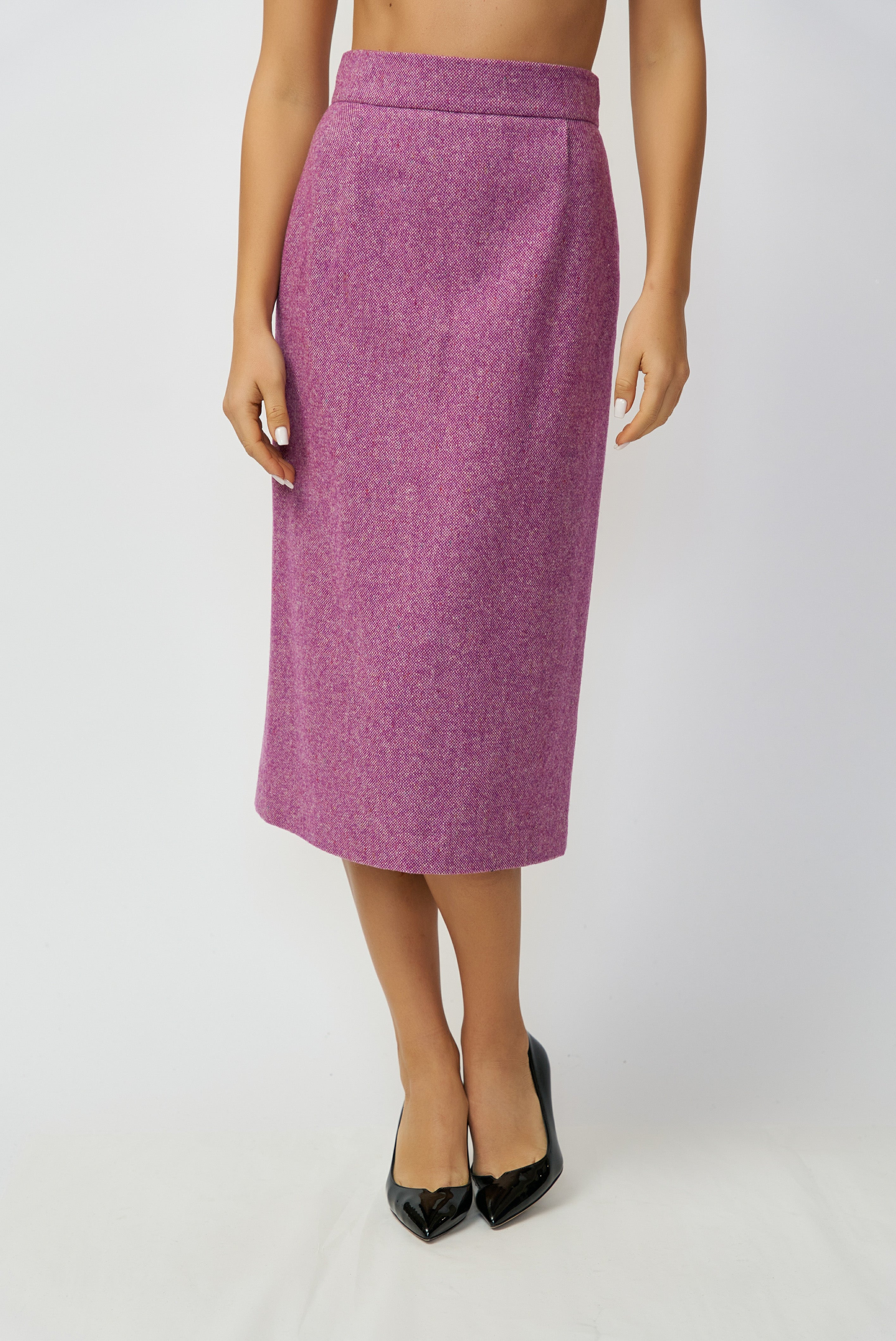 Wool Midi Pencil Skirt, Magenta