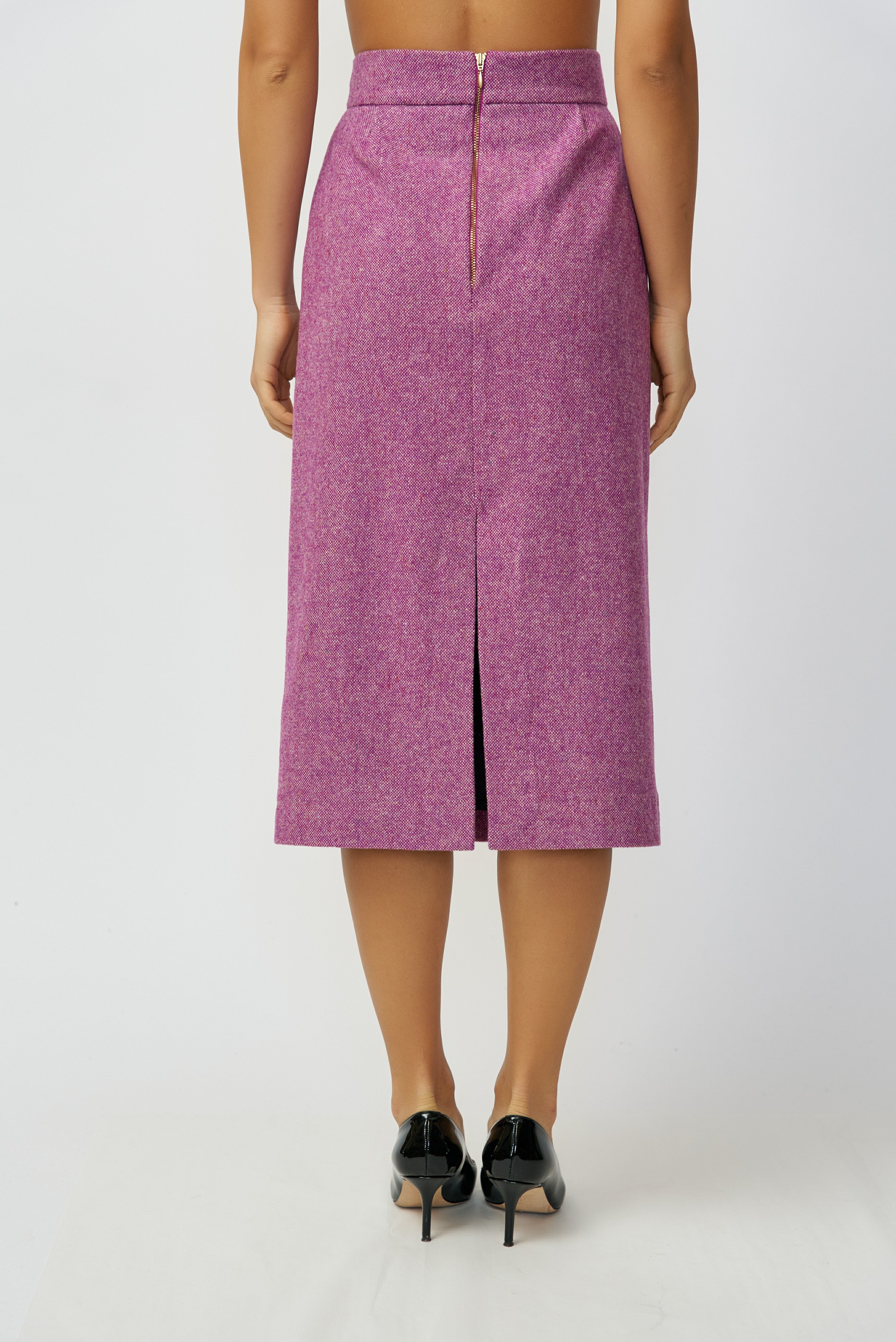 Wool Midi Pencil Skirt, Magenta